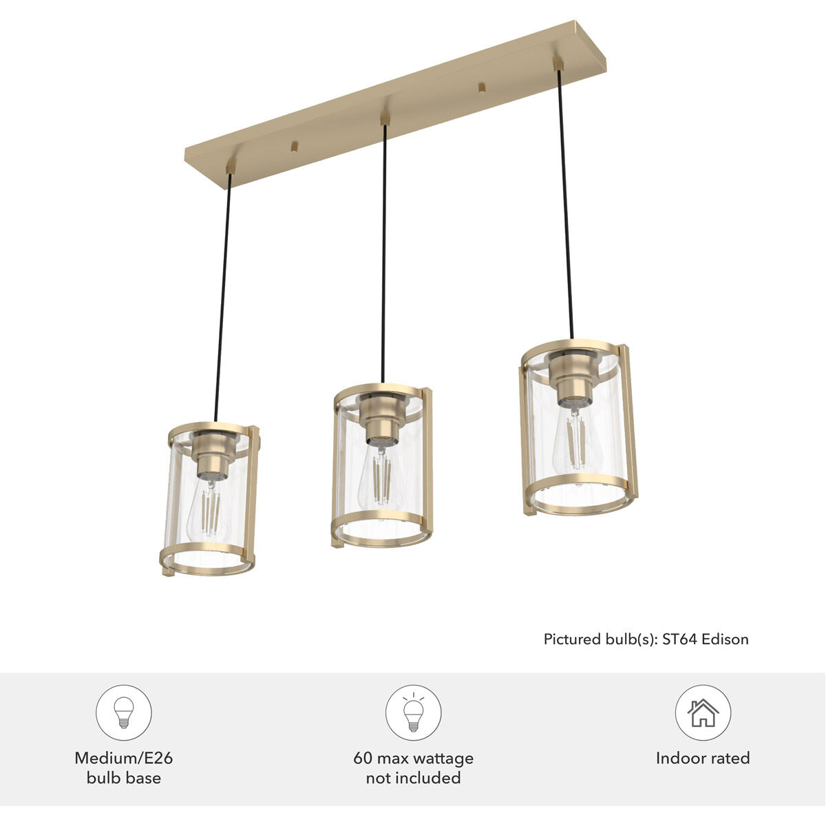 Astwood 3 Light 9 inch Alturas Gold Linear Cluster Pendant Ceiling Light