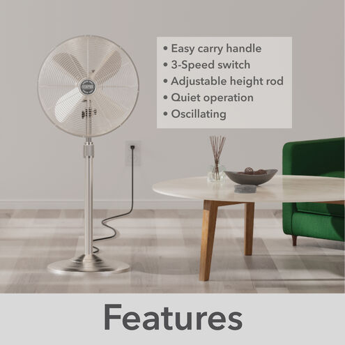Classic S16 Brushed Nickel Oscillating Standing Fan
