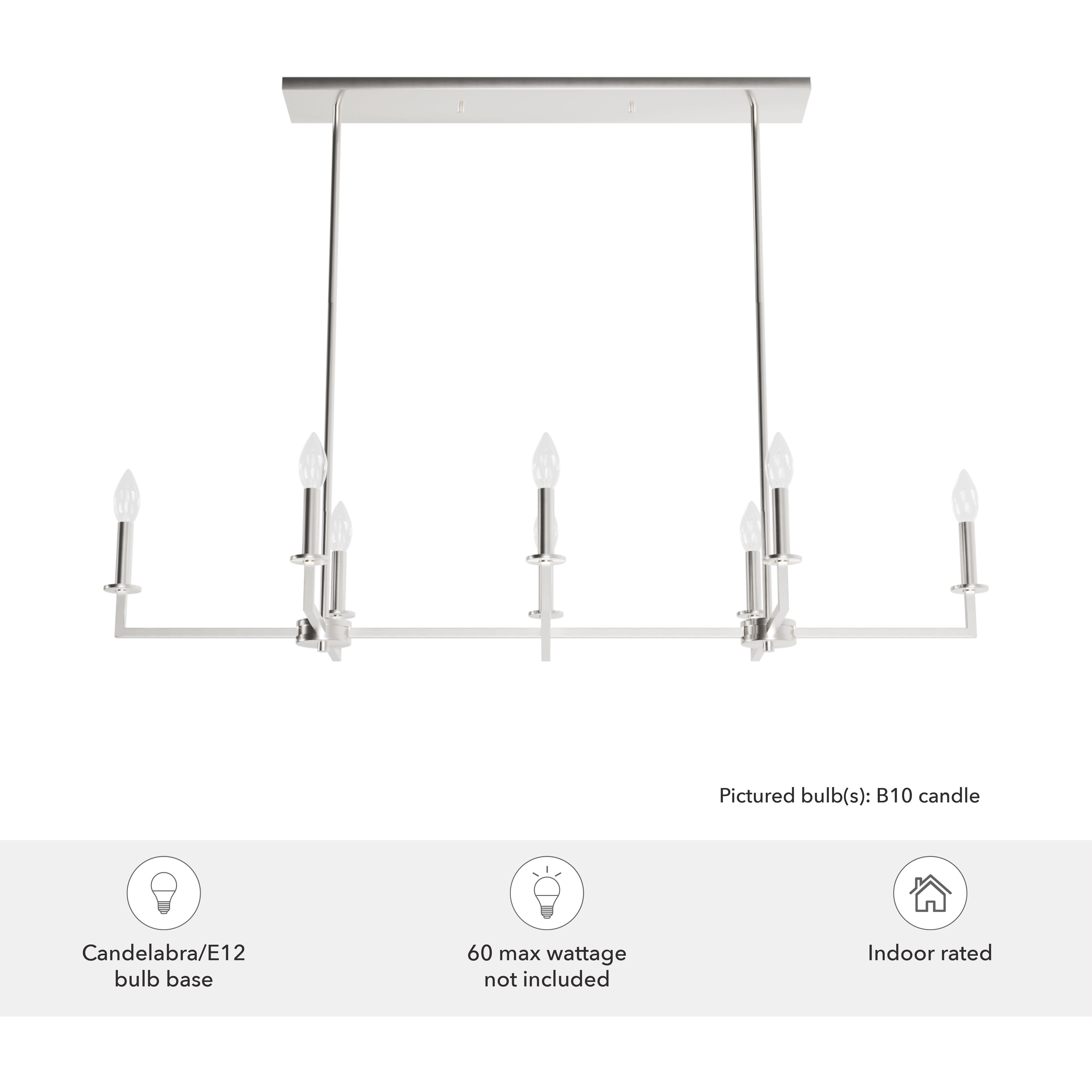 Bearden 8 Light 48 inch Brushed Nickel Linear Chandelier Ceiling Light, Large