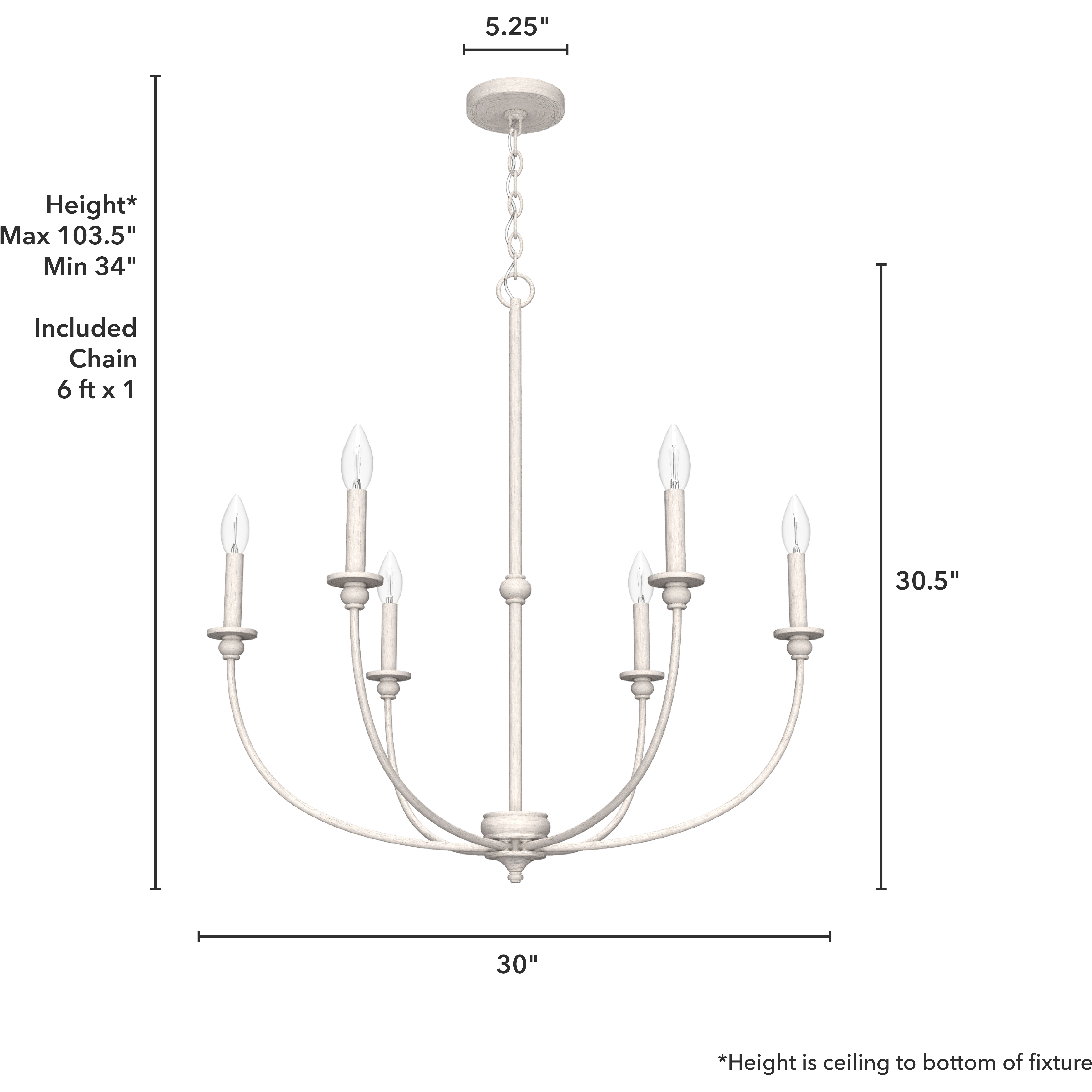 Southcrest 6 Light 30 inch Distressed White Chandelier Ceiling Light