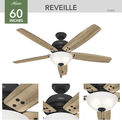 Reveille 60 inch Matte Black with Golden Maple/Stone Blades Ceiling Fan