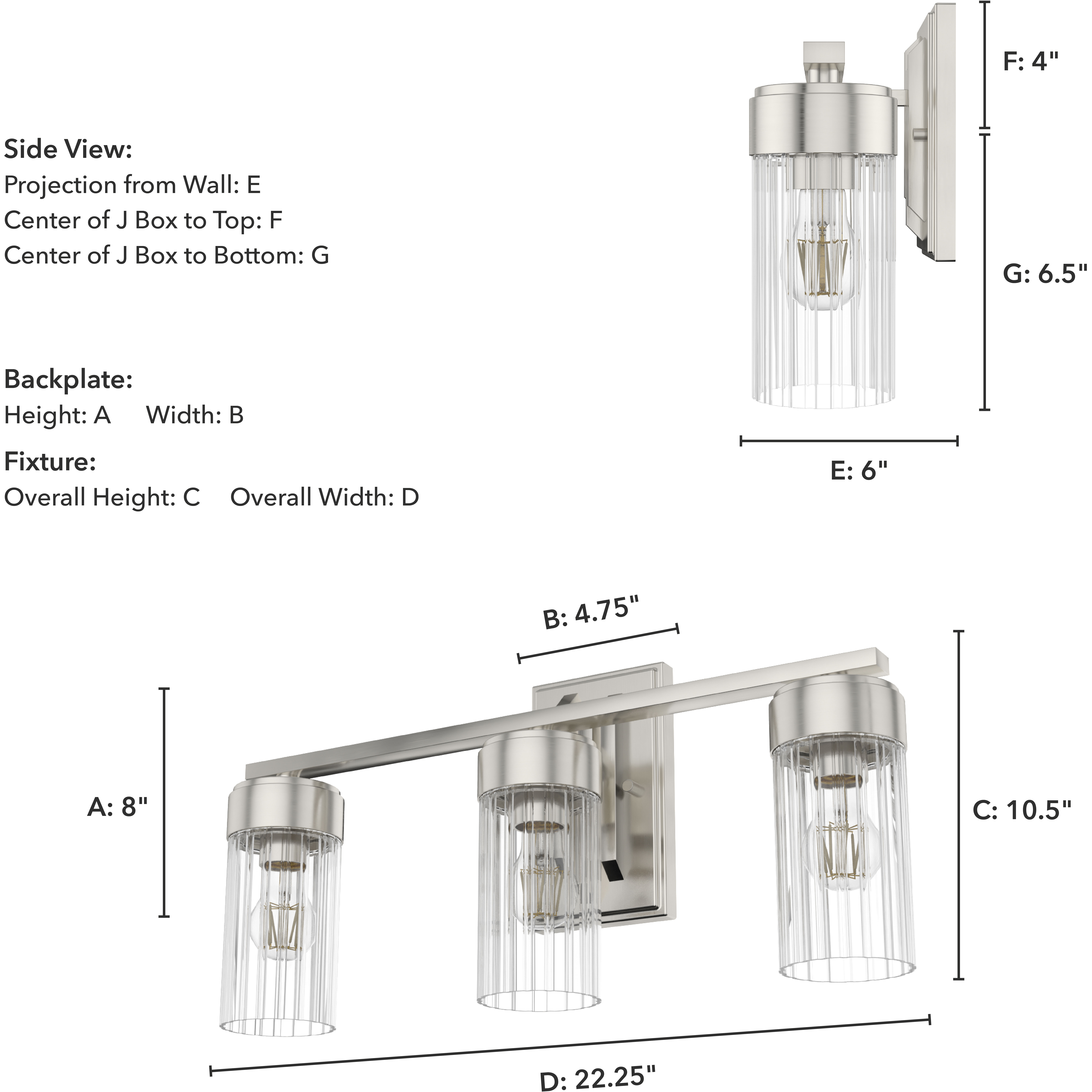 Gatz 3 Light 22.25 inch Brushed Nickel Vanity Light Wall Light