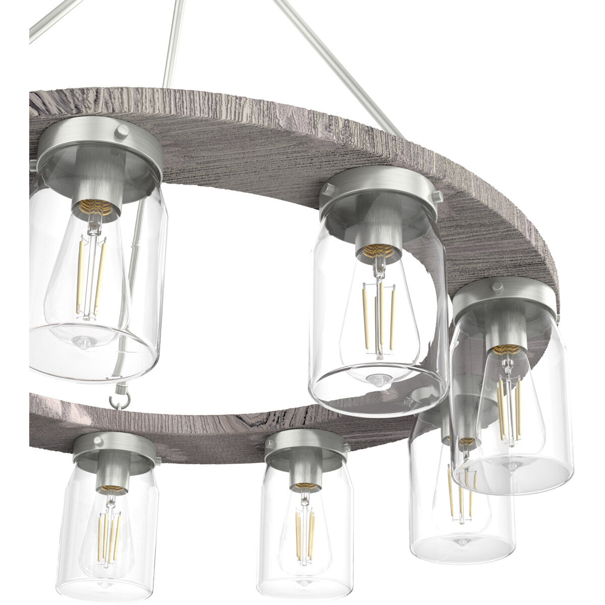 Devon Park 9 Light 31 inch Brushed Nickel and Grey Wood Chandelier Ceiling Light