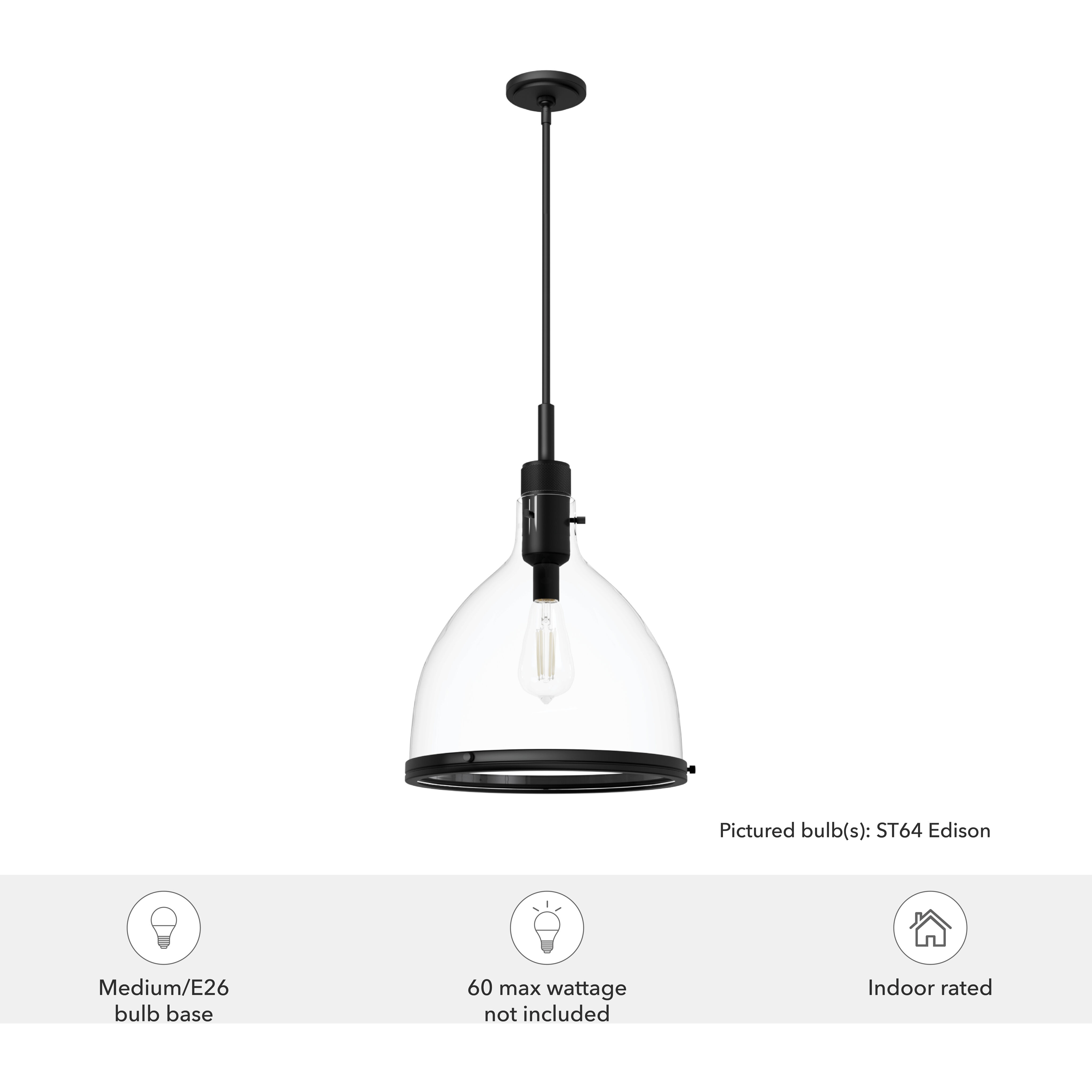 Van Nuys 1 Light 16 inch Matte Black Pendant Ceiling Light, Small