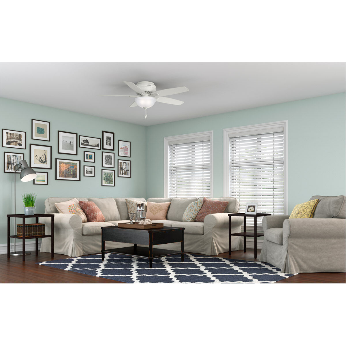 Newsome 52 inch Fresh White with Fresh White/Light Oak Blades Ceiling Fan, Low Profile