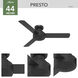 Presto 44 inch Matte Black Ceiling Fan