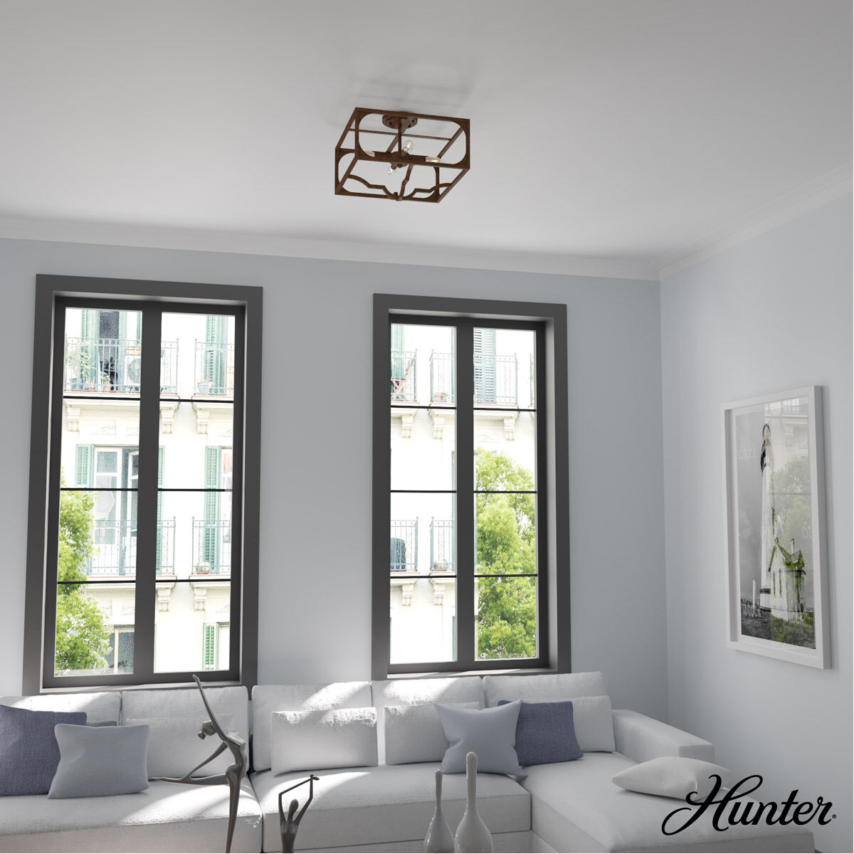 Highland Hill 4 Light 16 inch Textured Rust Semi-Flush Mount Ceiling Light