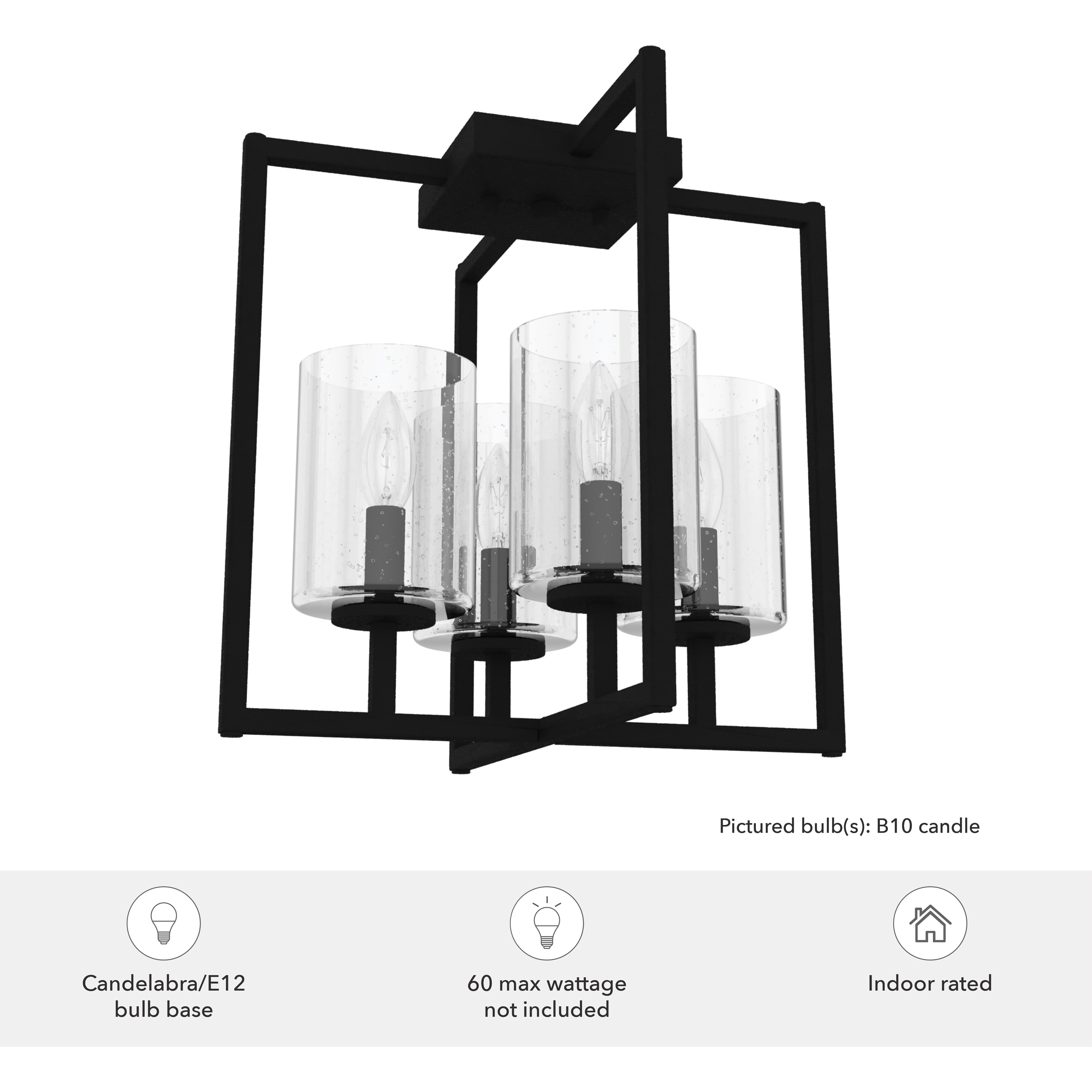 Kerrison 4 Light 14.5 inch Natural Black Iron Semi-Flush Mount Ceiling Light, Small
