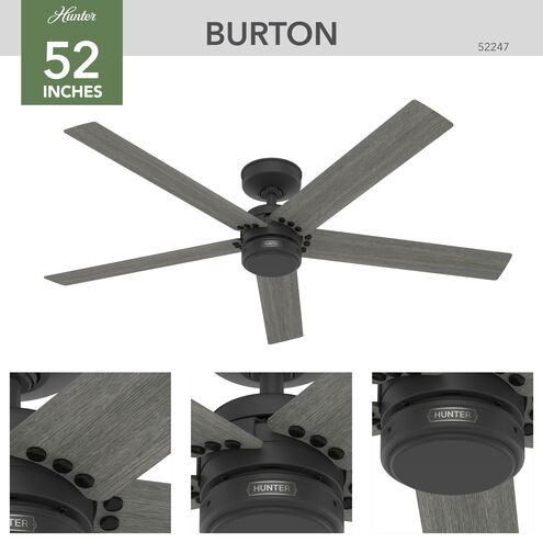 Burton 52 inch Matte Black with Dark Gray Oak Blades Outdoor Ceiling Fan