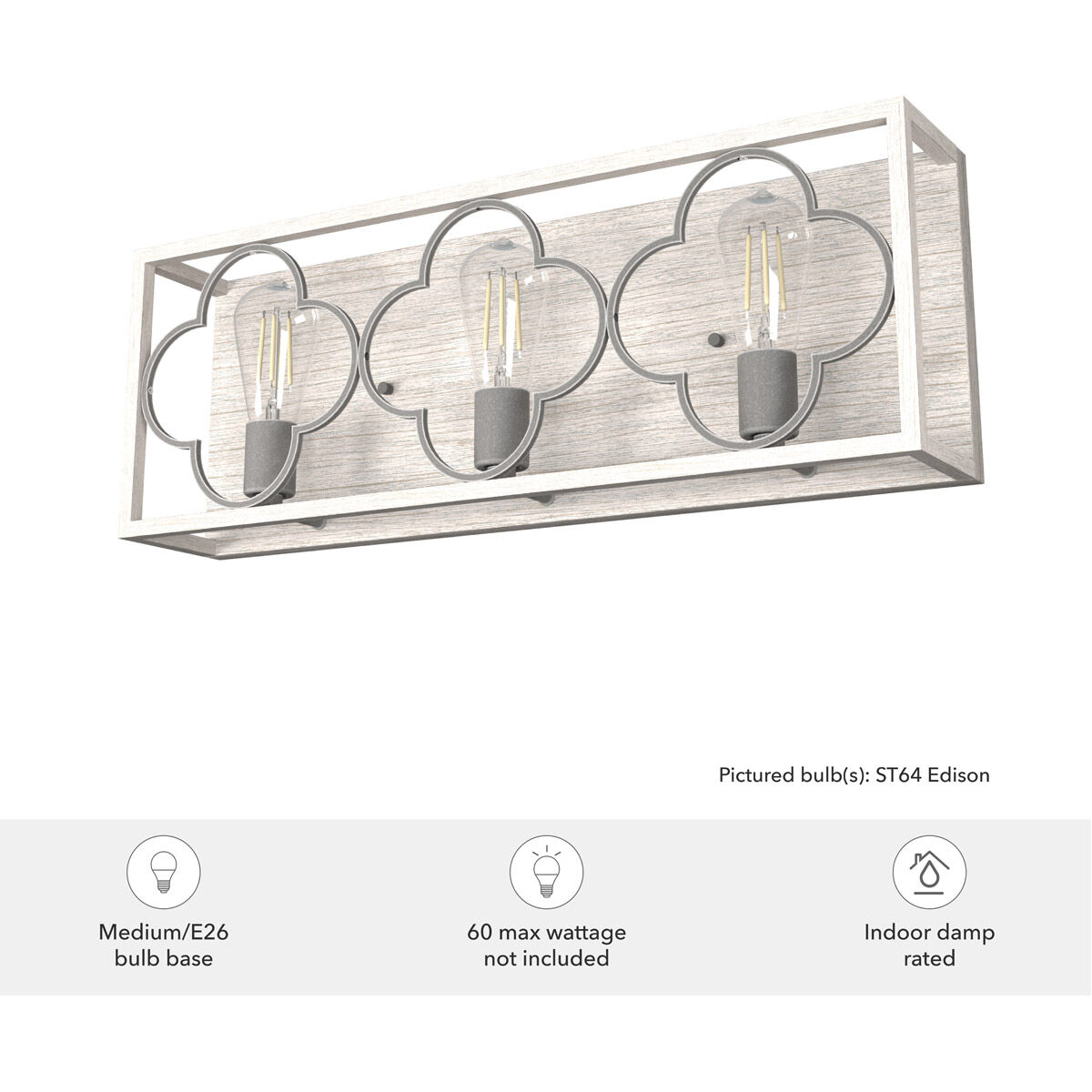 Gablecrest 3 Light 25 inch Distressed White and Painted Concrete Vanity Light Wall Light