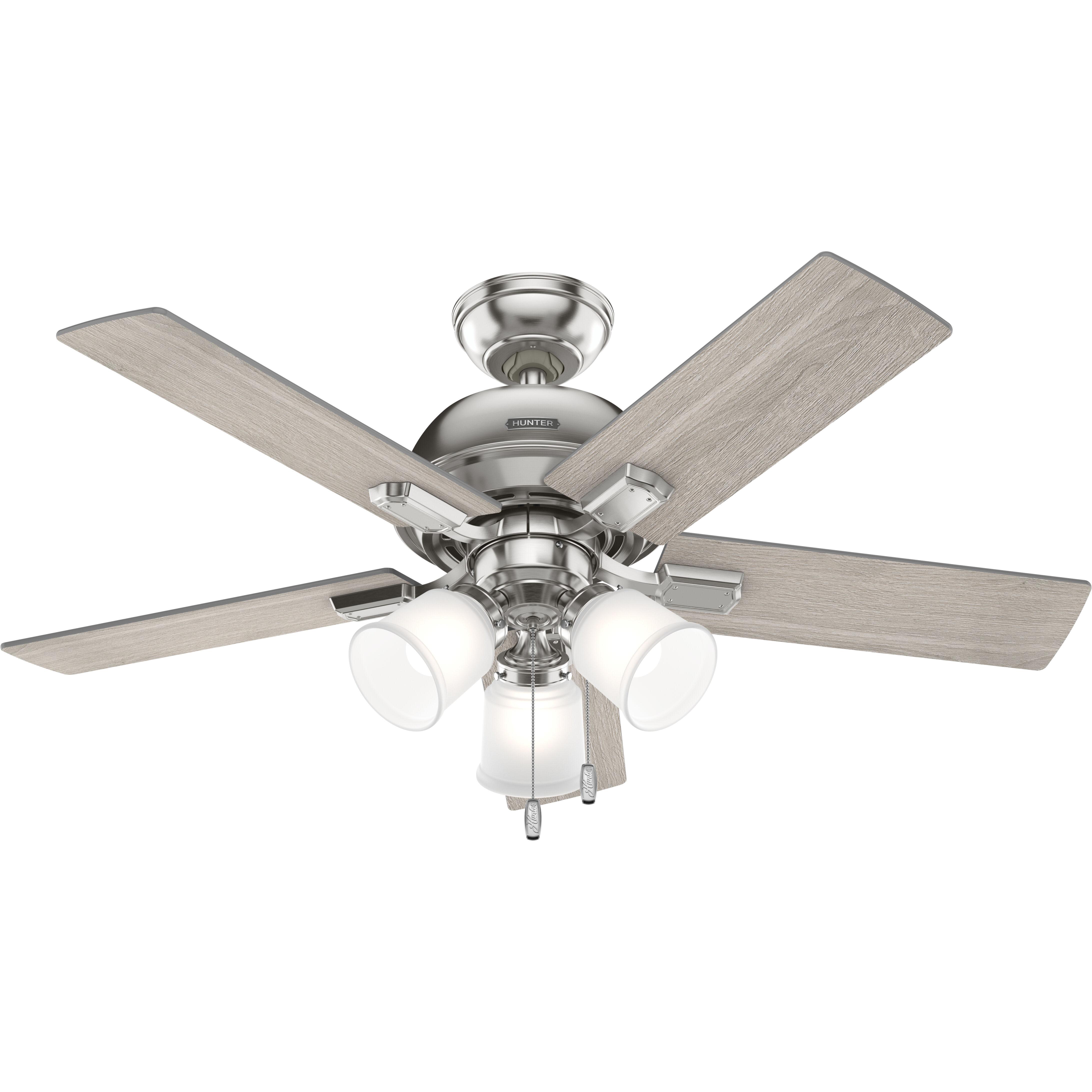 Crystal Peak 44 inch Brushed Nickel with Light Gray Oak/Dark Gray Oak Blades Ceiling Fan
