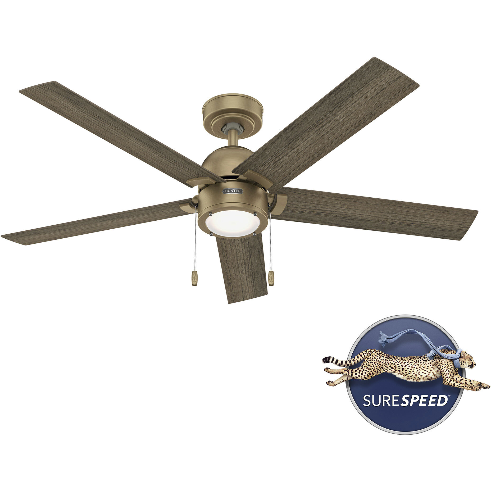 Erling 52 inch Burnished Brass with Warm Grey Oak Blades Ceiling Fan