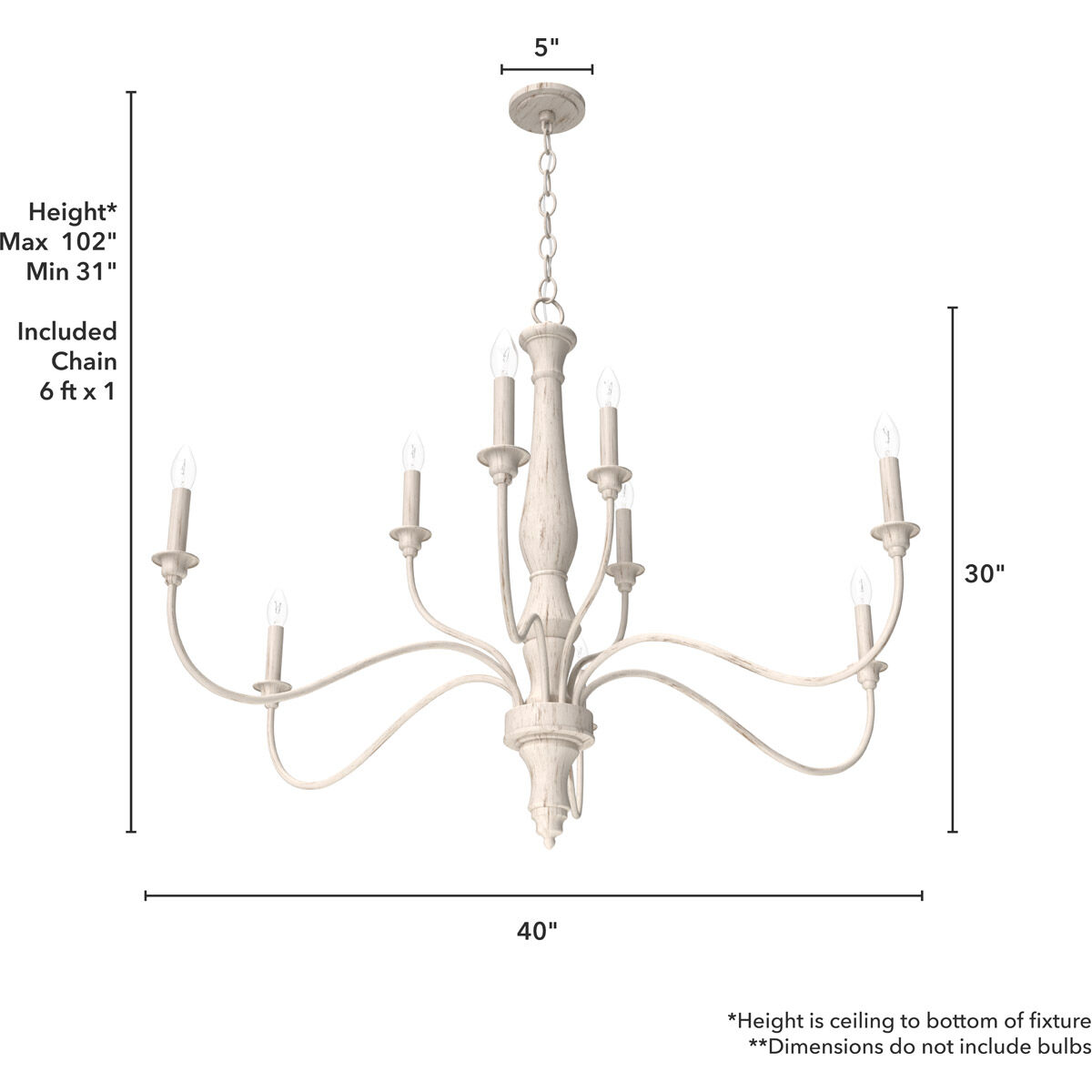 Teren 9 Light 40 inch Distressed White Chandelier Ceiling Light