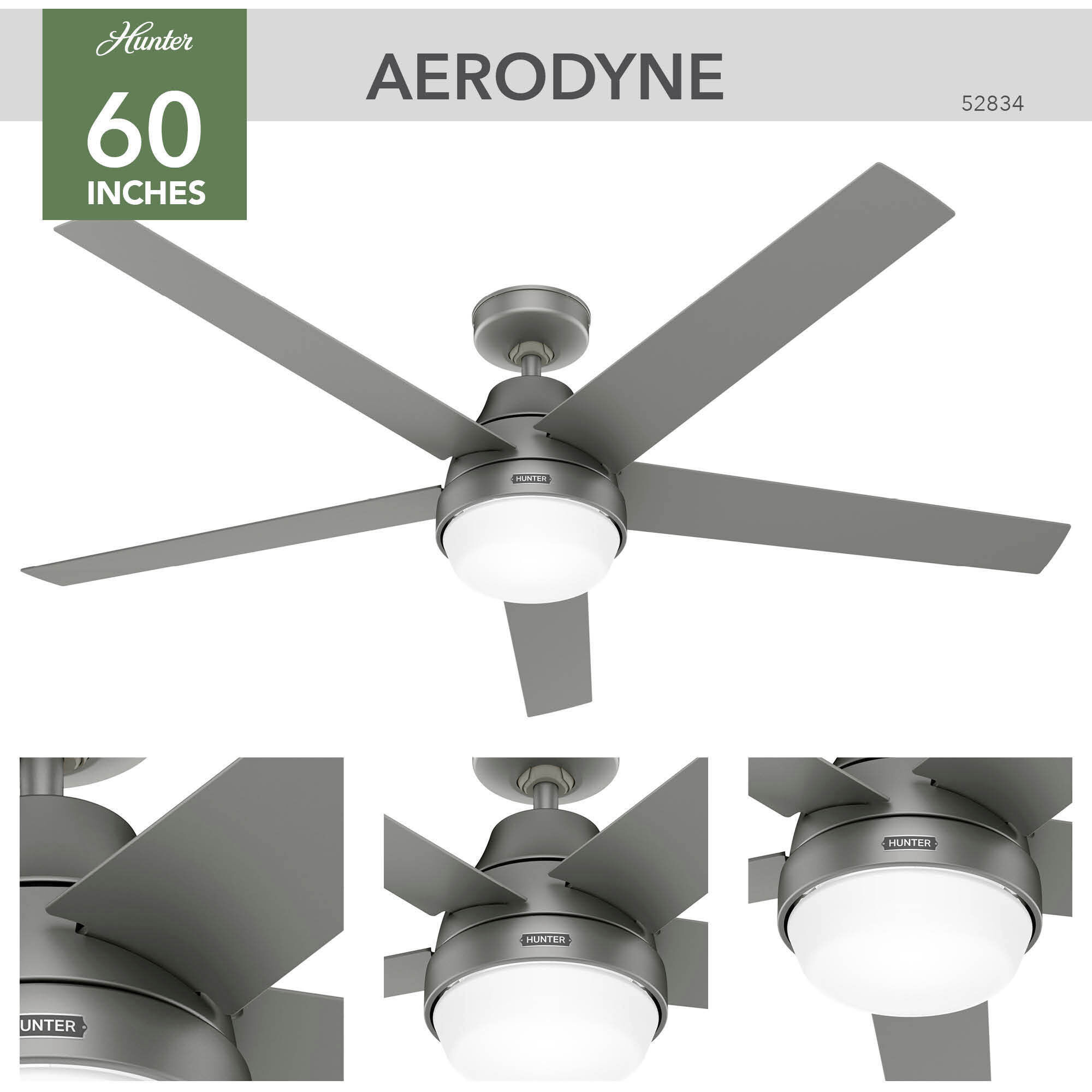 Aerodyne 60 inch Matte Silver Ceiling Fan