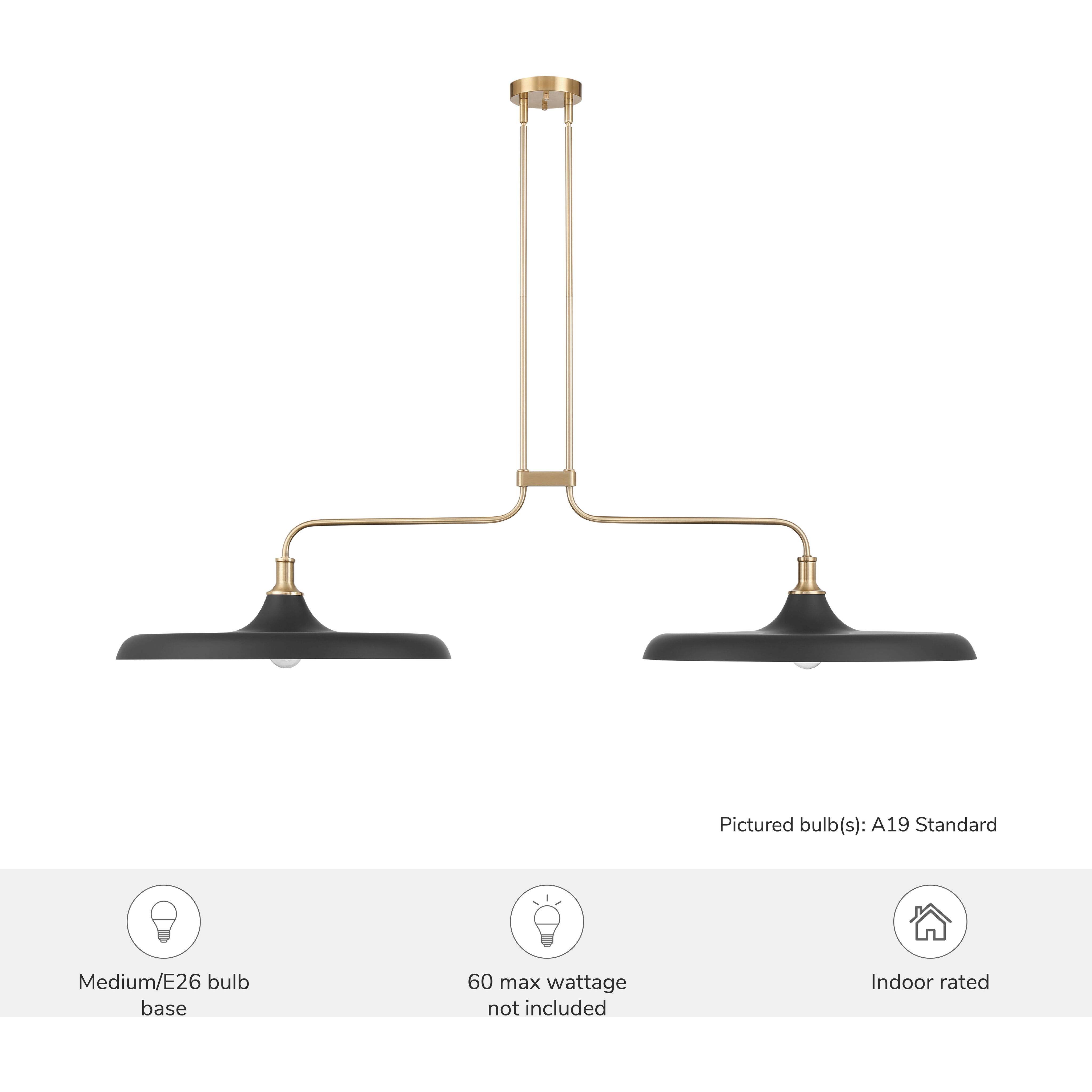Moriso 2 Light 57 inch Matte Black and Modern Brass Linear Chandelier Ceiling Light, Large
