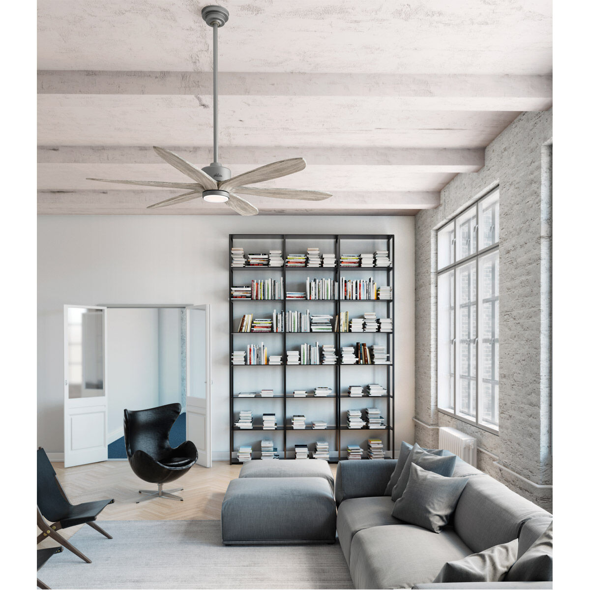 Rhinebeck 58 inch Matte Silver with Weathered White Birch Blades Ceiling Fan