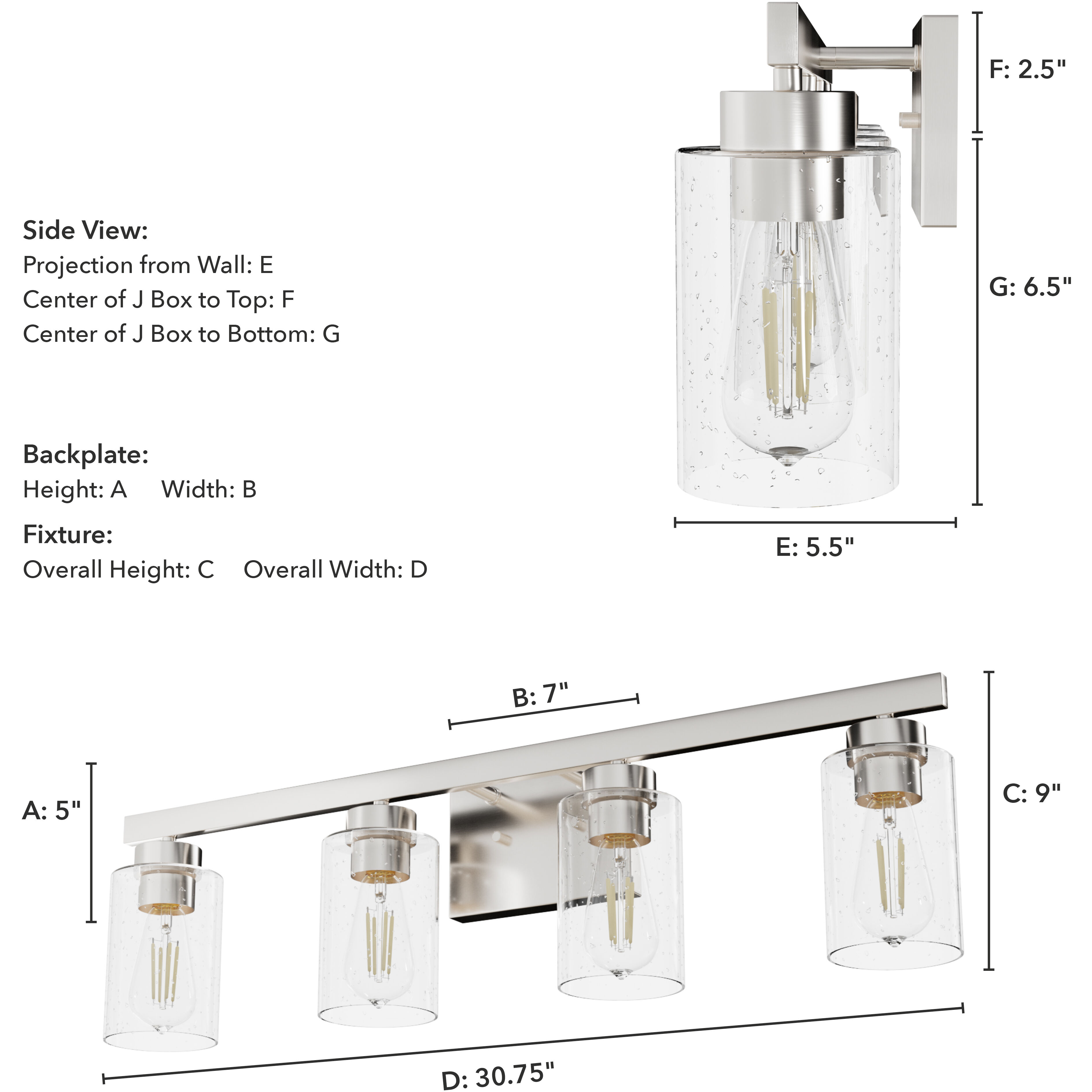 Hartland 4 Light 31 inch Brushed Nickel Vanity Light Wall Light, Large