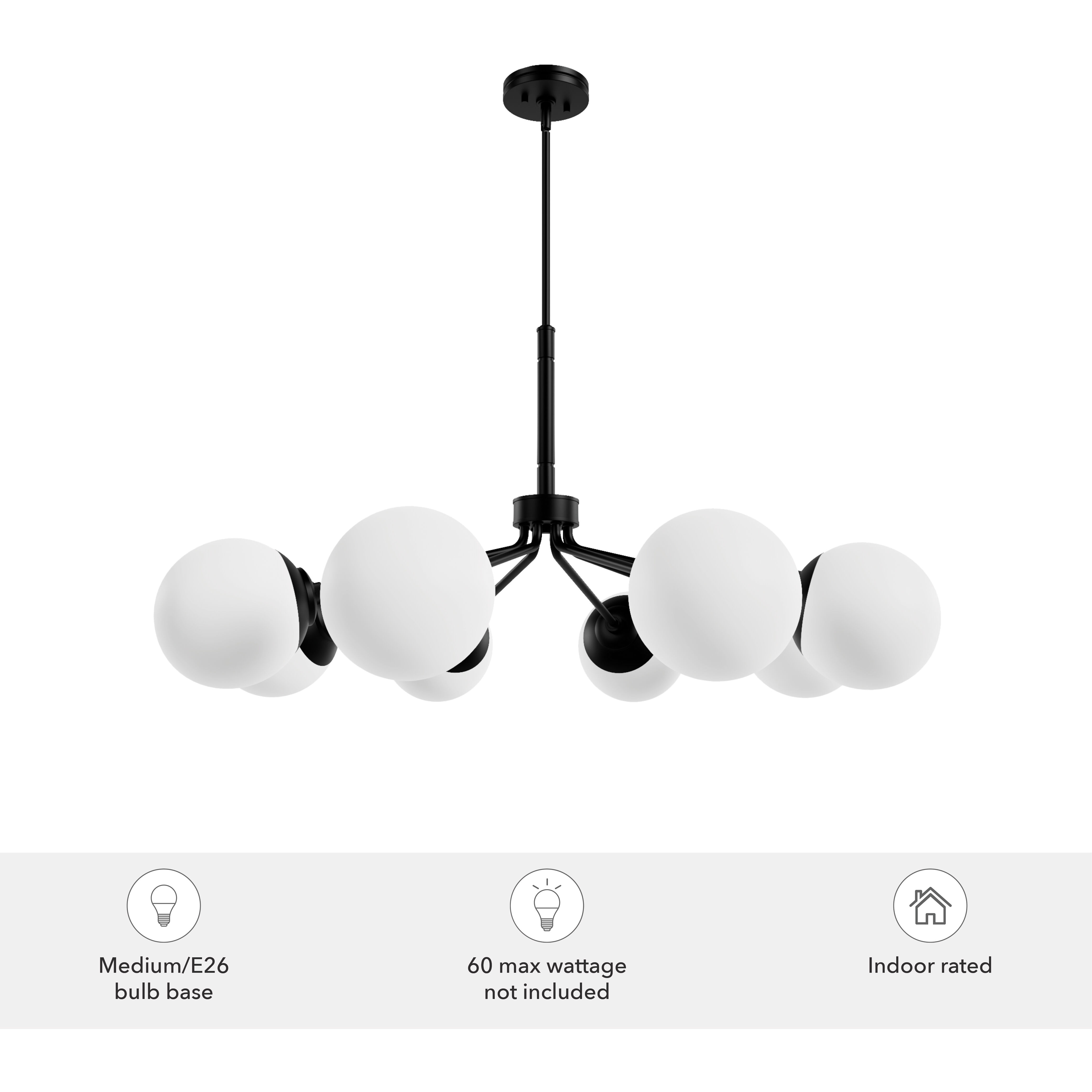 Hepburn 8 Light 40 inch Matte Black Chandelier Ceiling Light, Extra Large