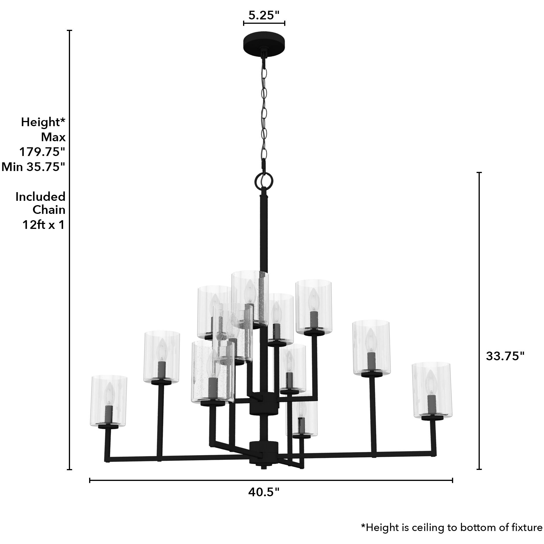 Kerrison 12 Light 40.5 inch Natural Black Iron Chandelier Ceiling Light