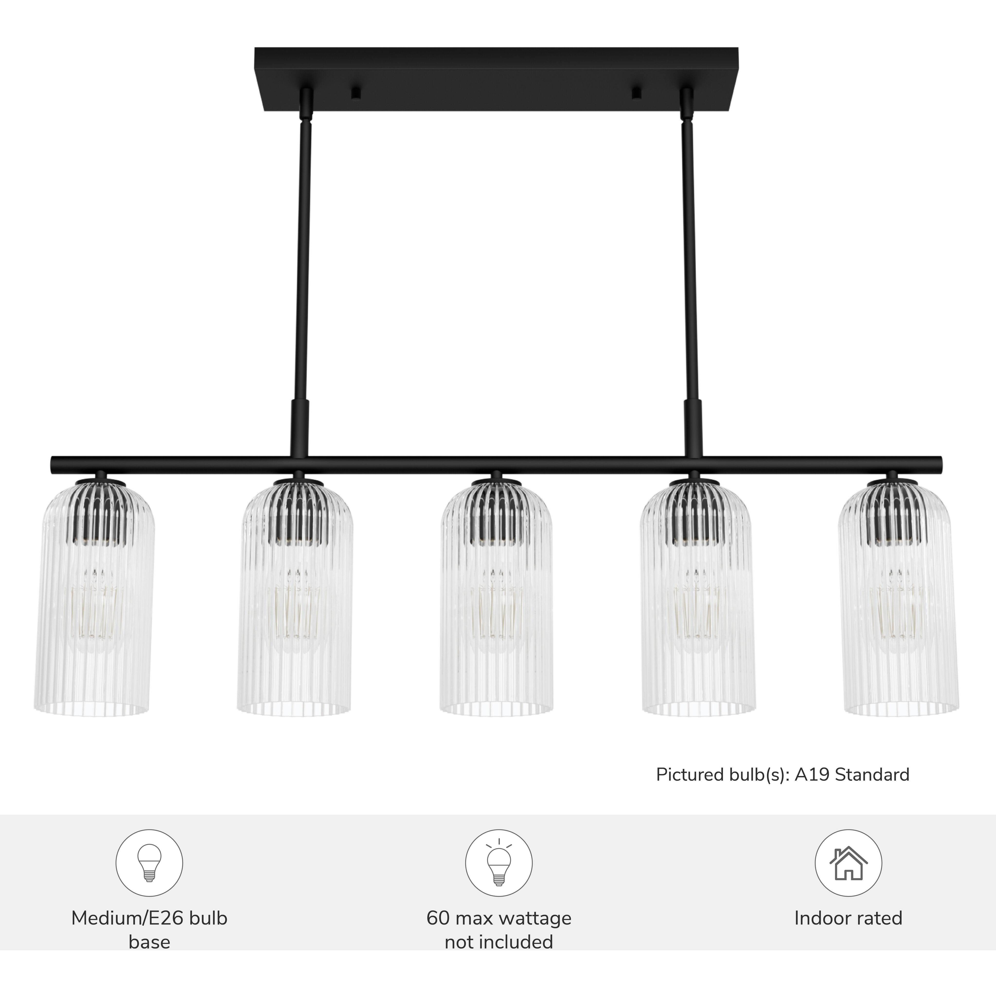Beverly Glen 5 Light 36.5 inch Matte Black Linear Chandelier Ceiling Light, Medium