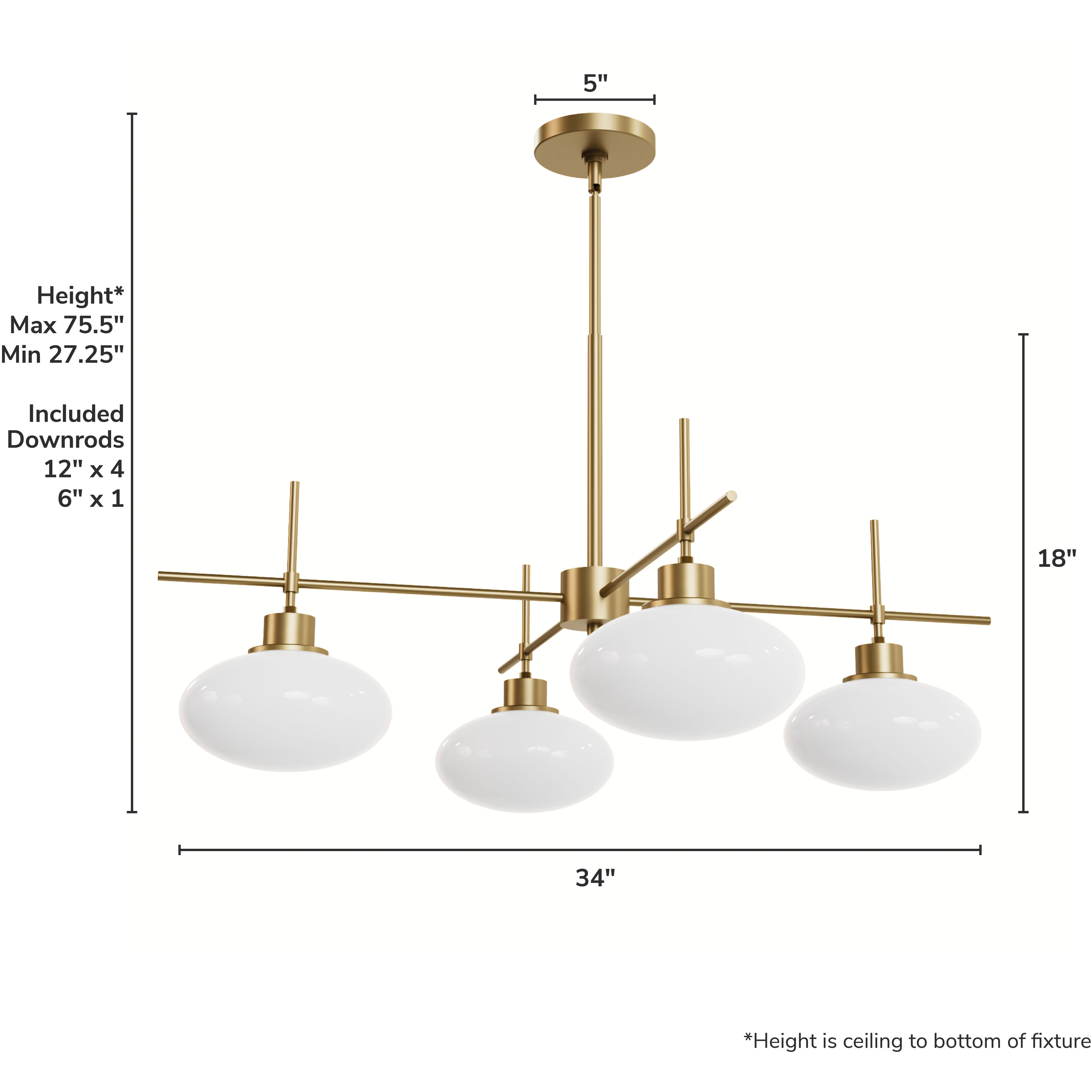 Getty 4 Light 34 inch Luxe Gold Chandelier Ceiling Light, Large