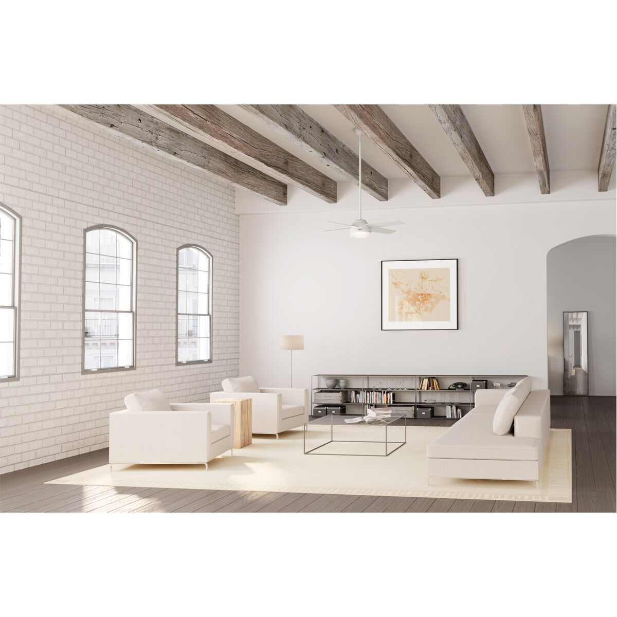 Dempsey 52 inch Fresh White with Washed Oak/Fresh White Blades Outdoor Ceiling Fan