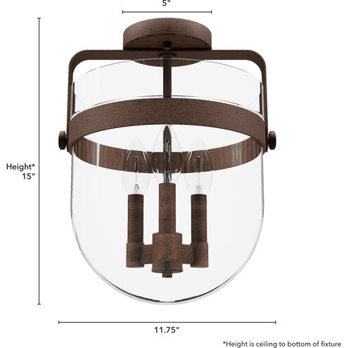 Karloff 3 Light 11.75 inch Textured Rust Semi-Flush Mount Ceiling Light