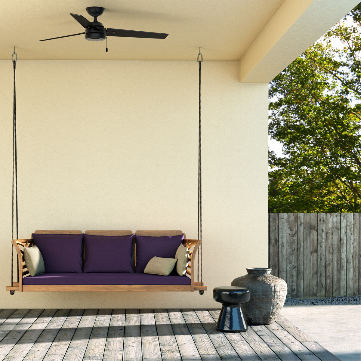 Cassius 52 inch Matte Black with Matte Black/Grey Walnut Stripe Blades Outdoor Ceiling Fan