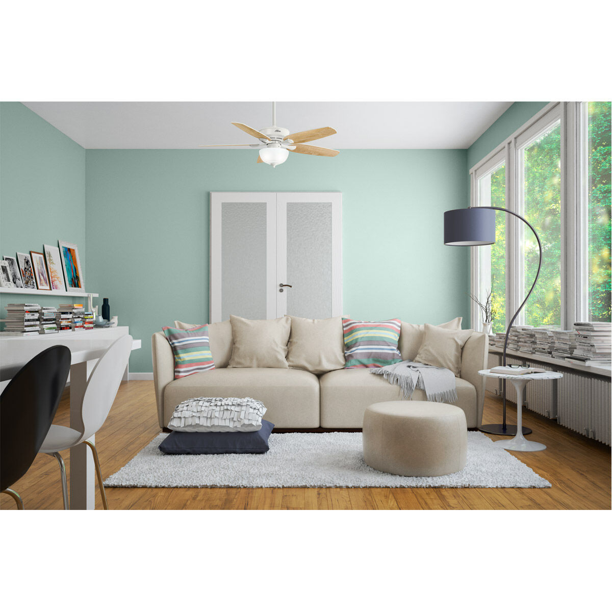 Kenbridge 52 inch Fresh White with Fresh White/Drifted Oak Blades Ceiling Fan, Low Profile