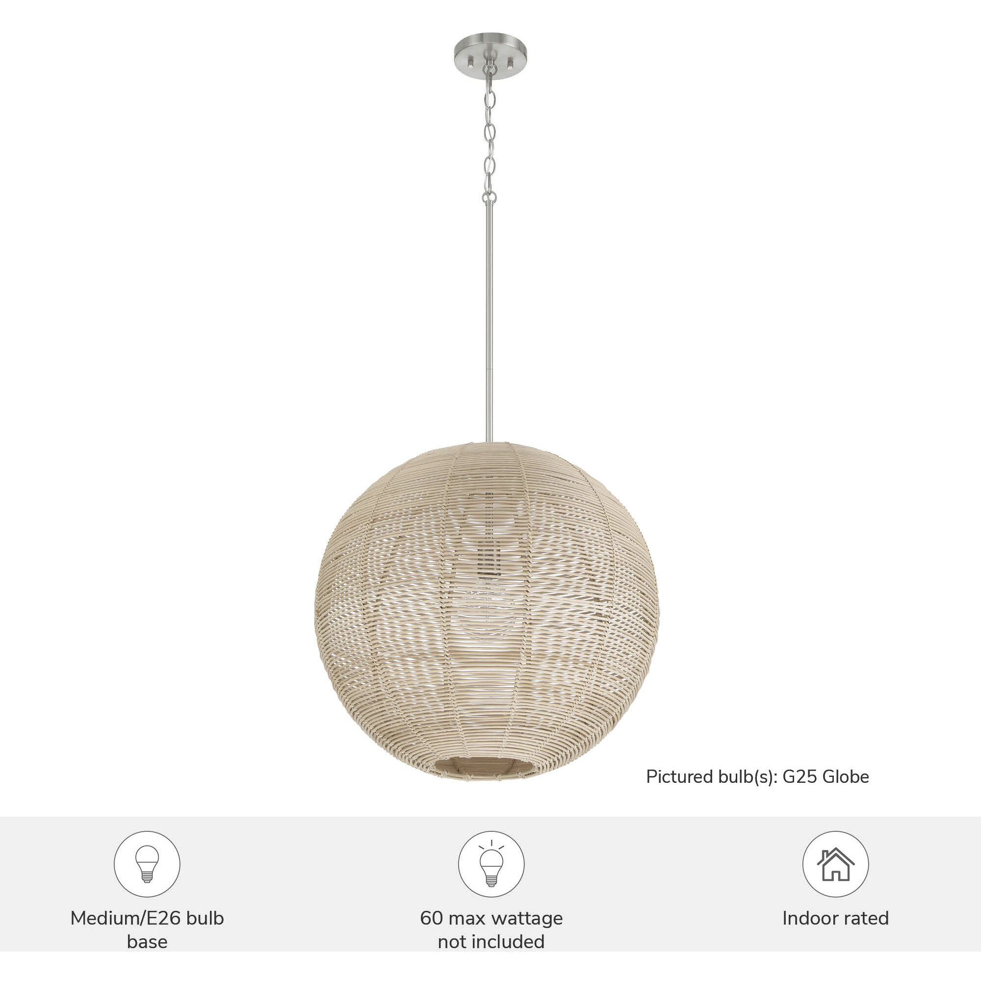 Berkeley 1 Light 22 inch Brushed Nickel Pendant Ceiling Light, Large