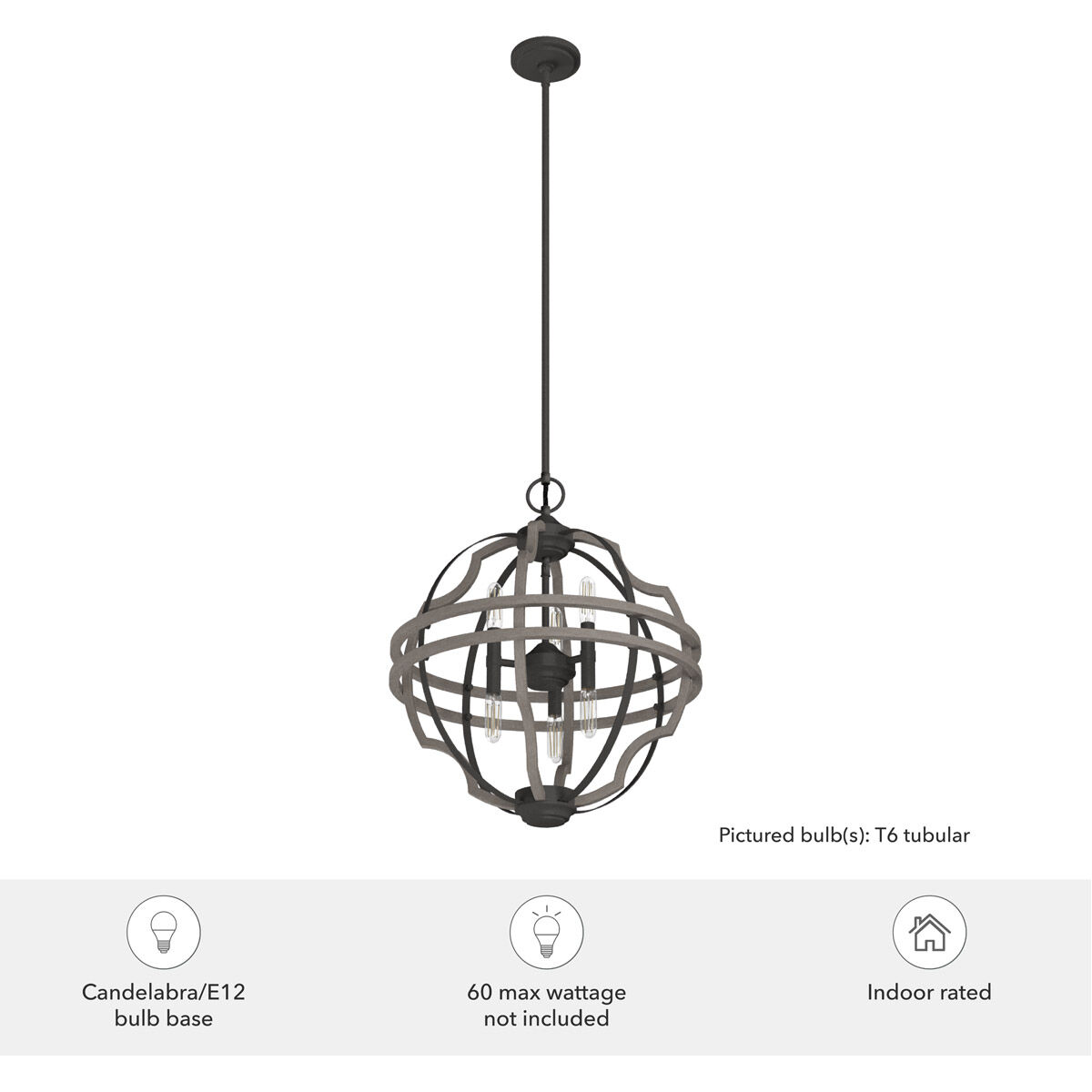 Stone Creek 6 Light 19.25 inch Noble Bronze and White Washed Oak Pendant Ceiling Light