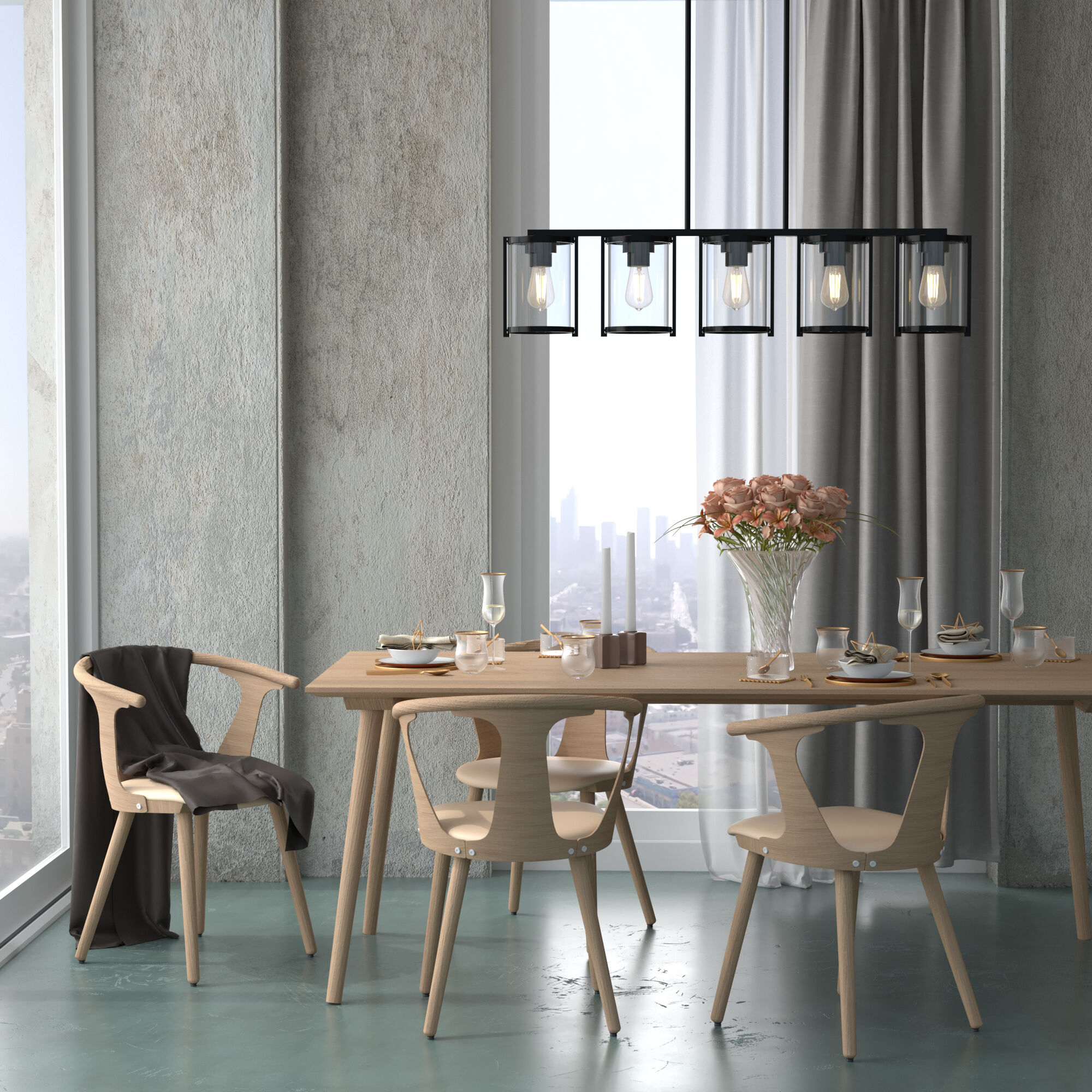 Astwood 5 Light 39 inch Matte Black Linear Chandelier Ceiling Light, Large