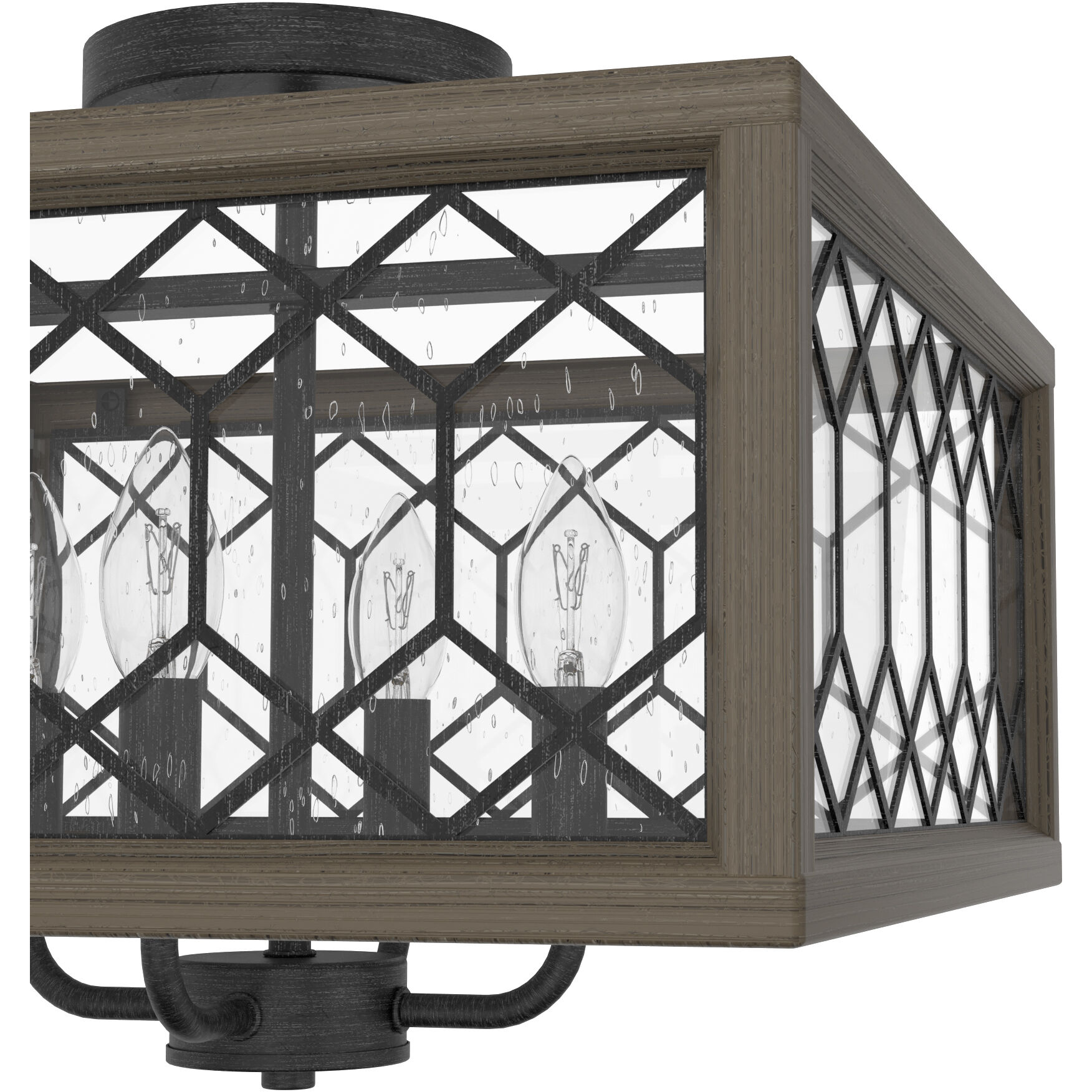 Chevron 4 Light 16 inch Rustic Iron and French Oak Semi-Flush Mount Ceiling Light