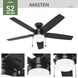 Anisten 52 inch Matte Black with Matte Black/Dark Gray Oak Blades Ceiling Fan