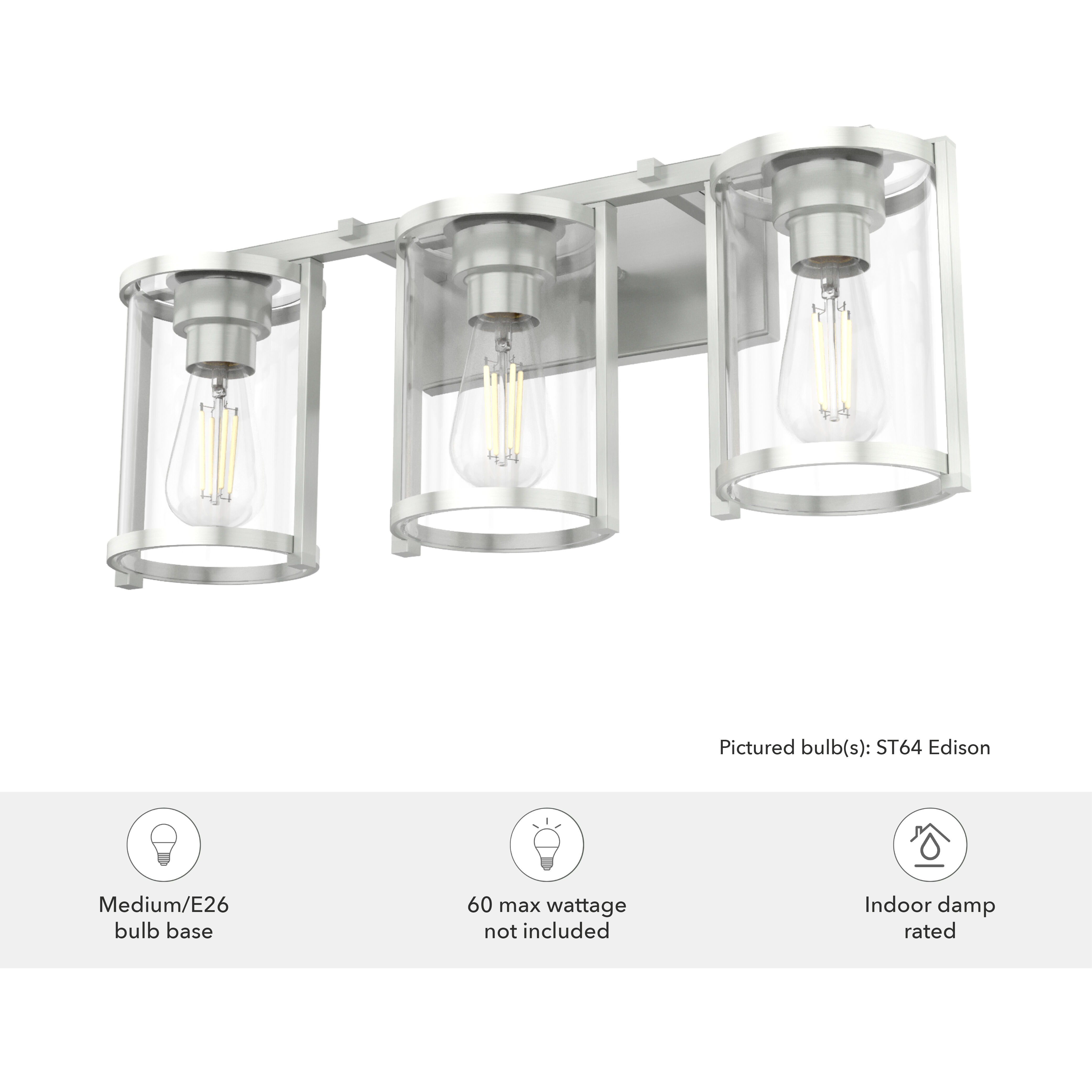 Astwood 3 Light 24.25 inch Brushed Nickel Vanity Light Wall Light