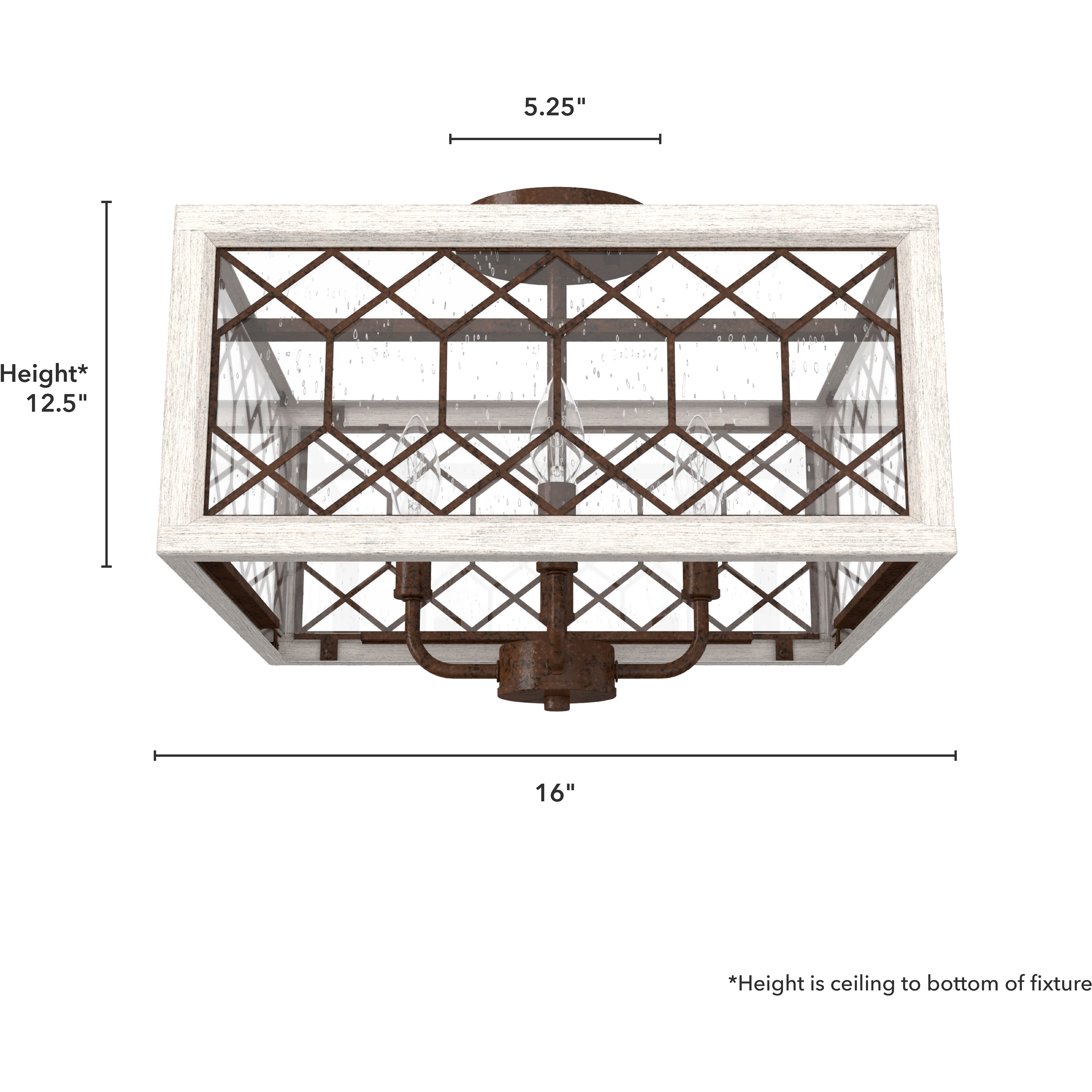 Chevron 4 Light 16 inch Textured Rust and Distressed White Semi-Flush Mount Ceiling Light