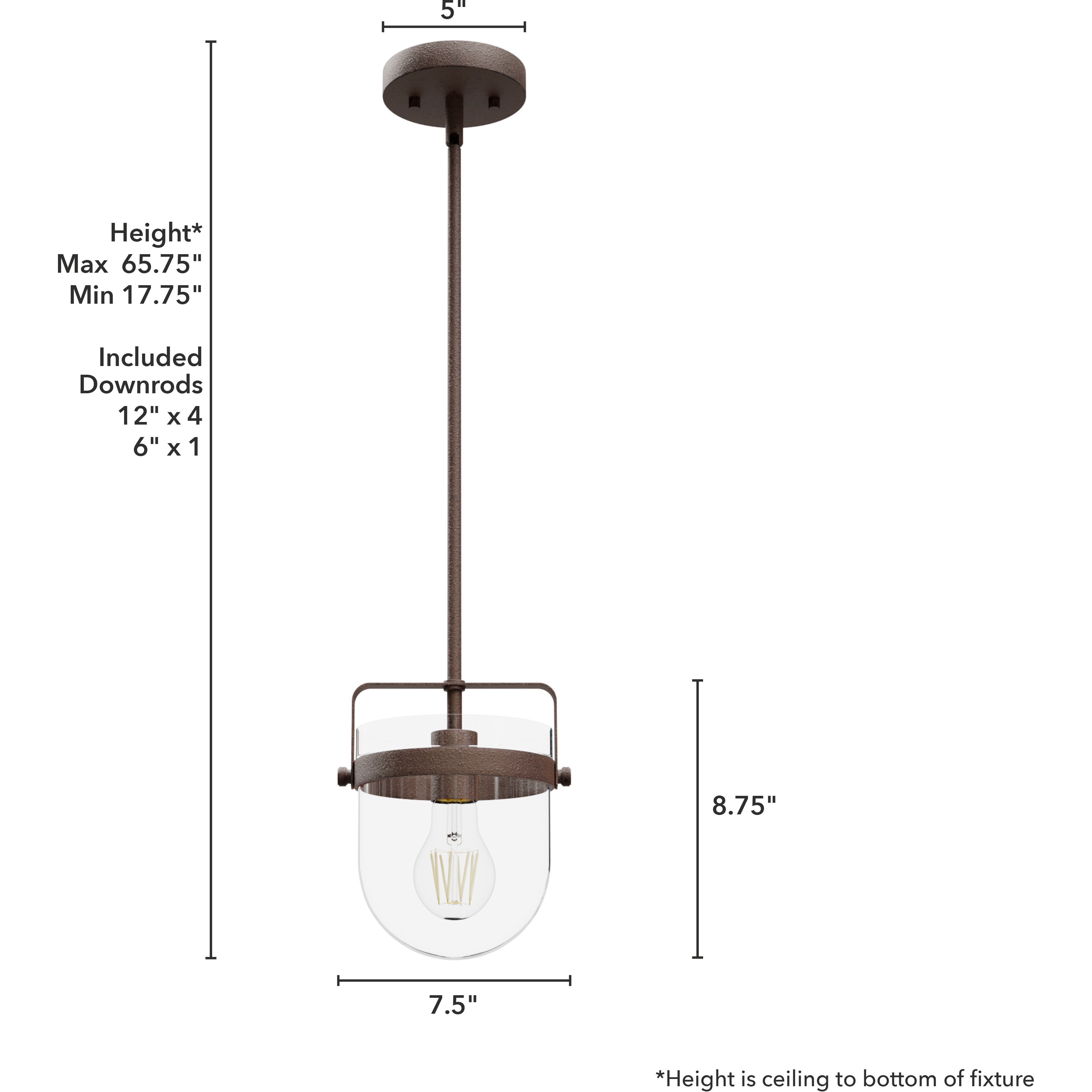 Karloff 1 Light 7.5 inch Textured Rust Pendant Ceiling Light