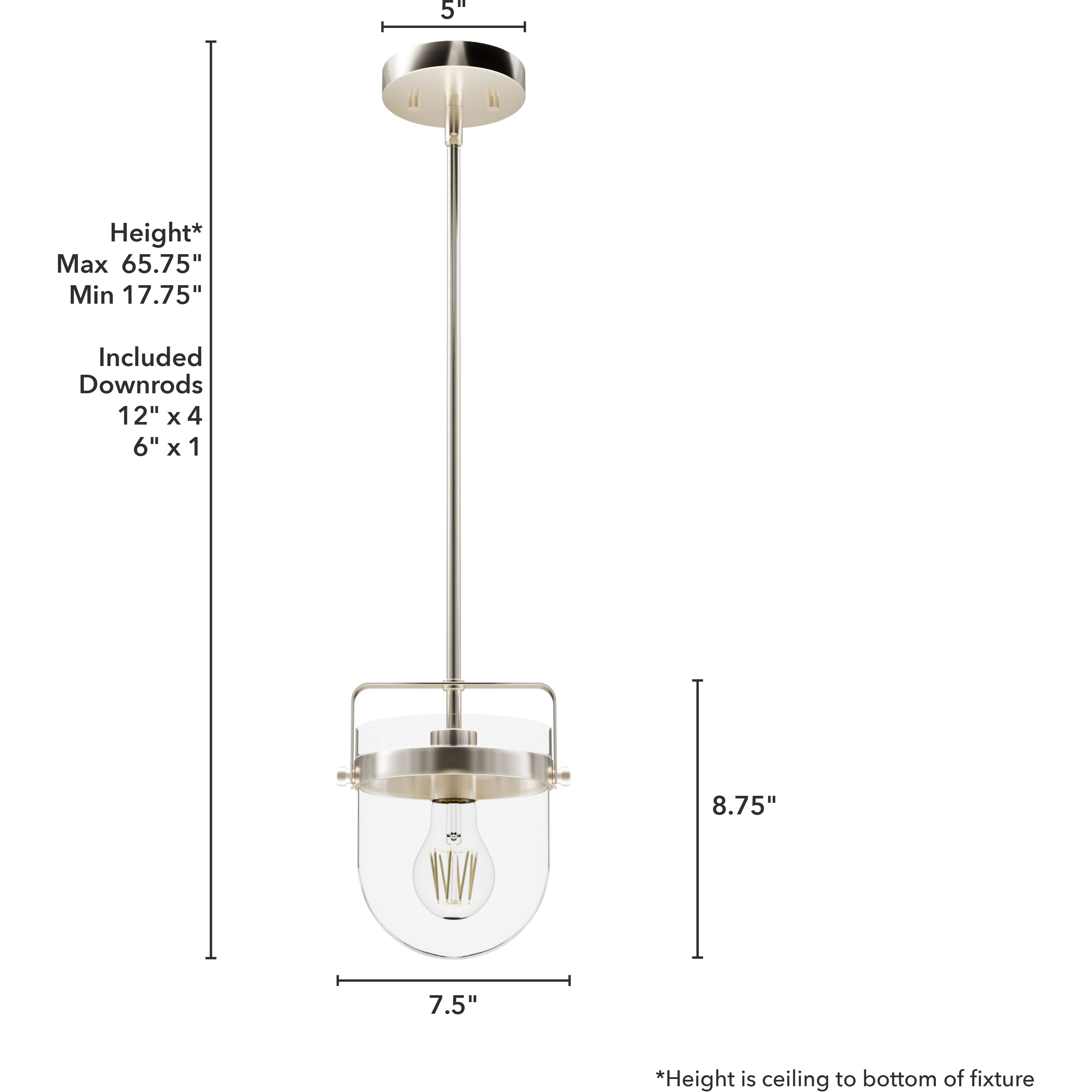 Karloff 1 Light 7.5 inch Brushed Nickel Pendant Ceiling Light