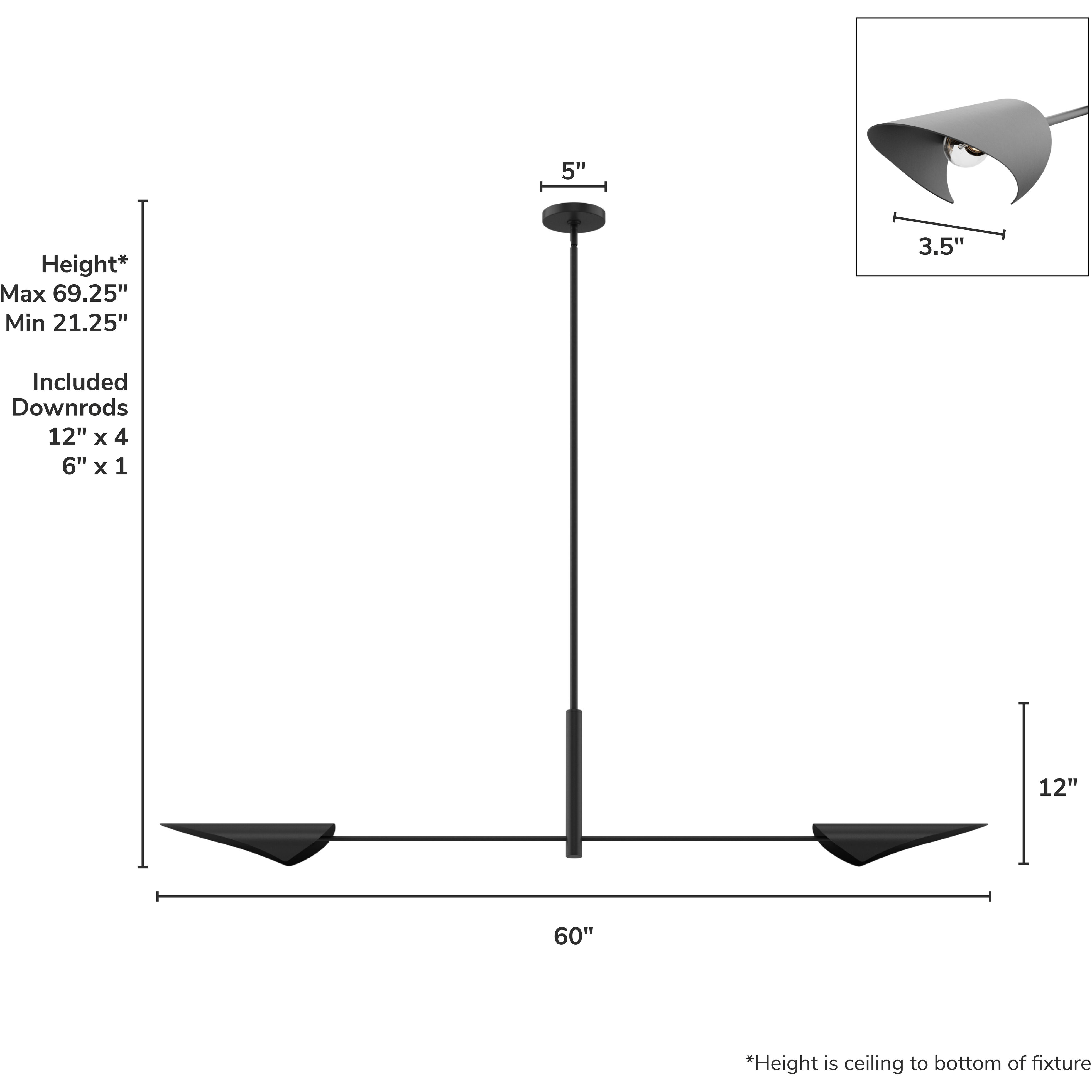 Merian 2 Light 65.5 inch Matte Black Linear Chandelier Ceiling Light, Extra Large