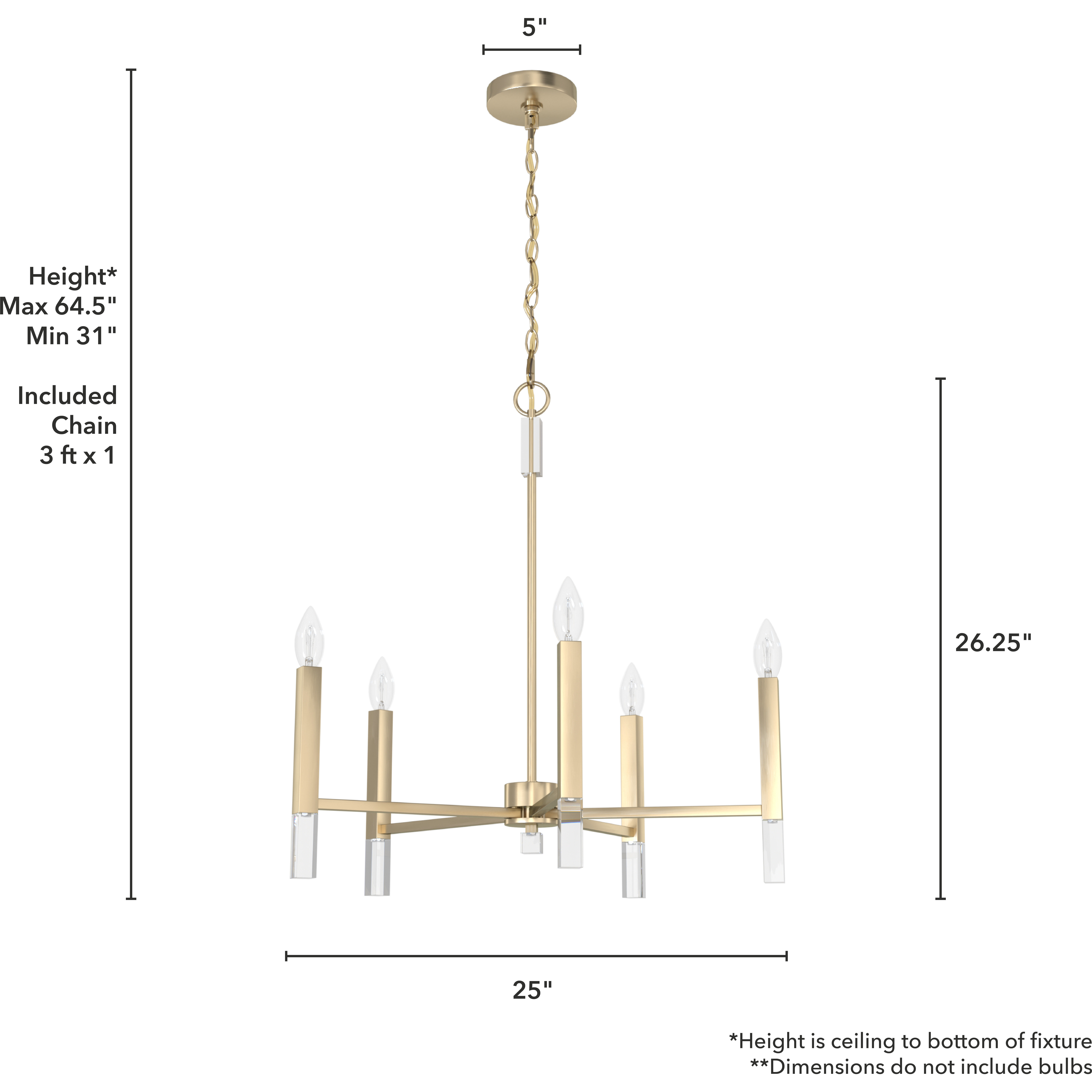 Sunjai 5 Light 25 inch Palm Gold Chandelier Ceiling Light
