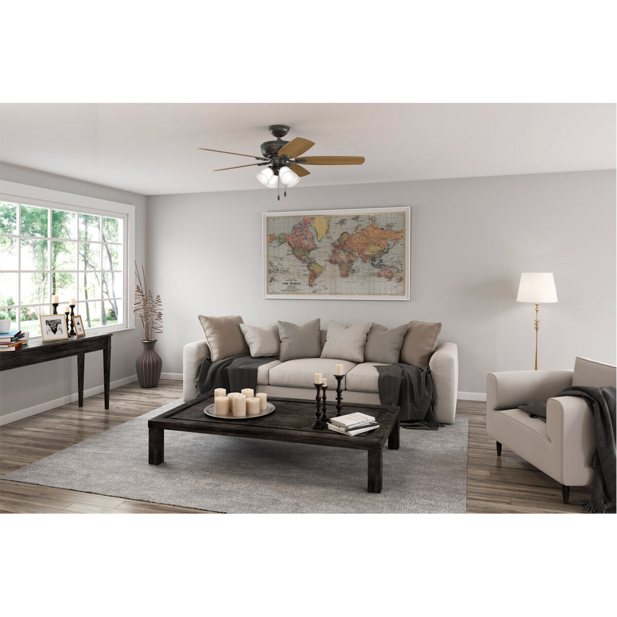 Amberlin 52 inch Noble Bronze with Light Gray Oak/American Walnut Blades Ceiling Fan