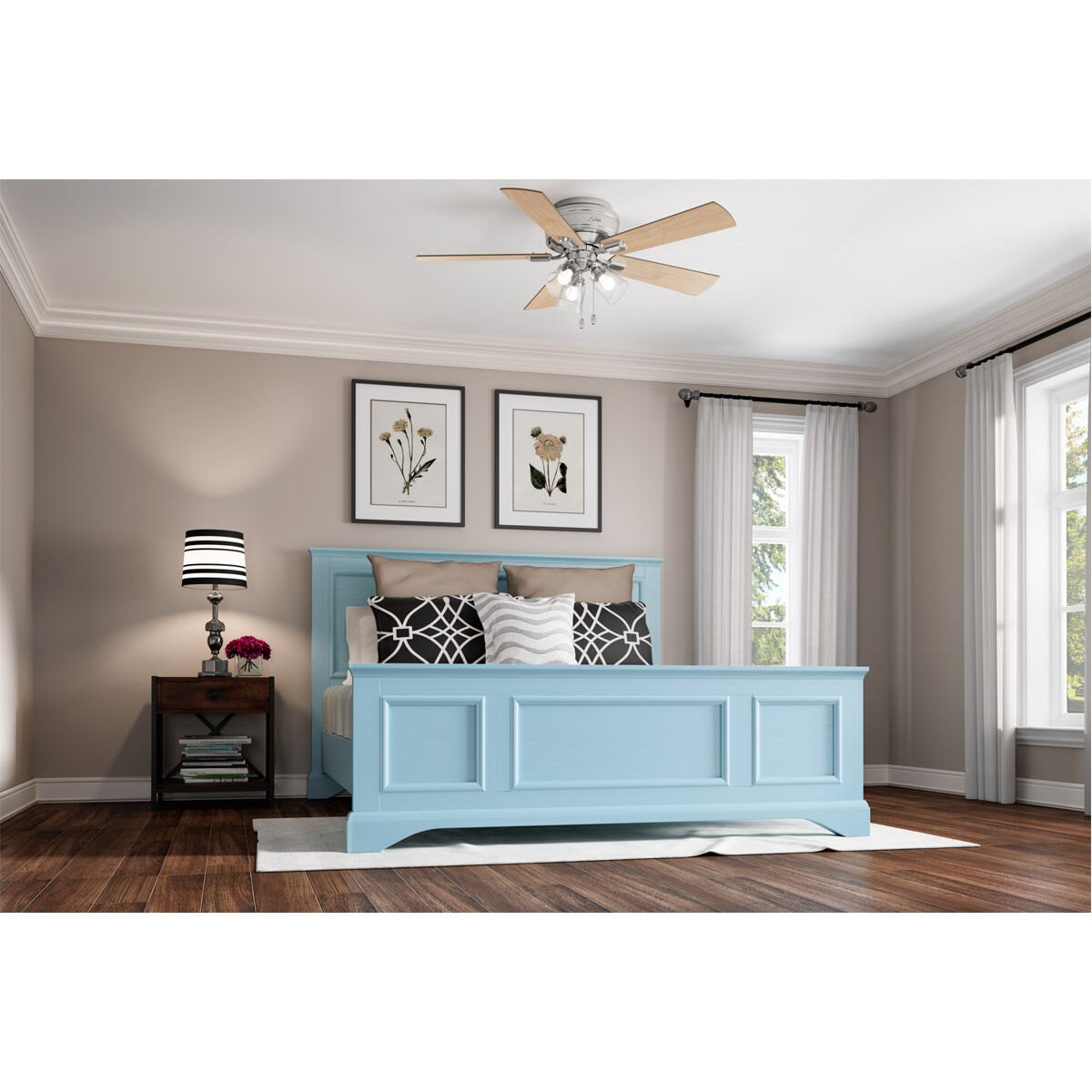 Crestfield 52 inch Brushed Nickel with Bleached Grey Pine/Natural Wood Blades Ceiling Fan