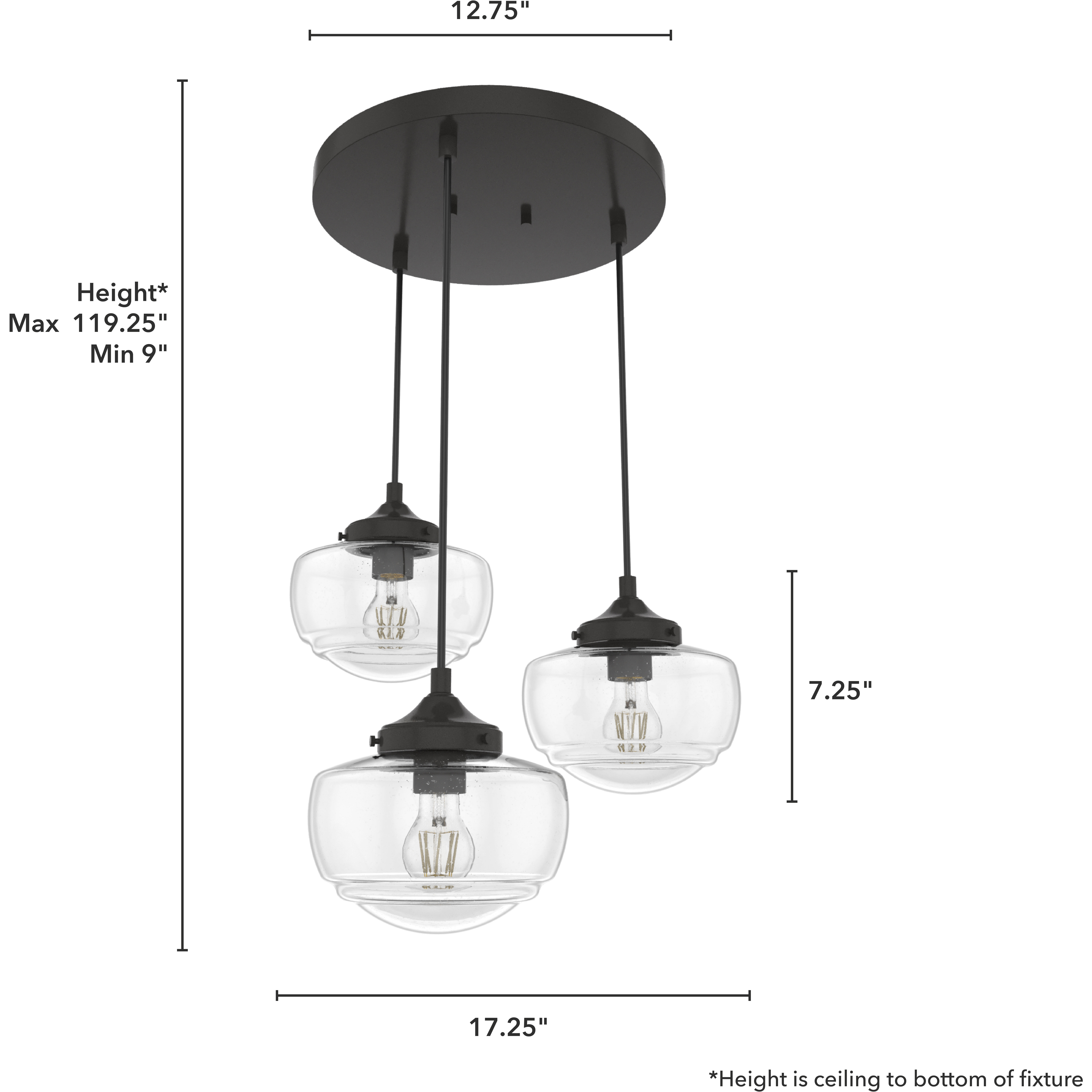 Saddle Creek 3 Light 17.25 inch Noble Bronze Round Cluster Pendant Ceiling Light