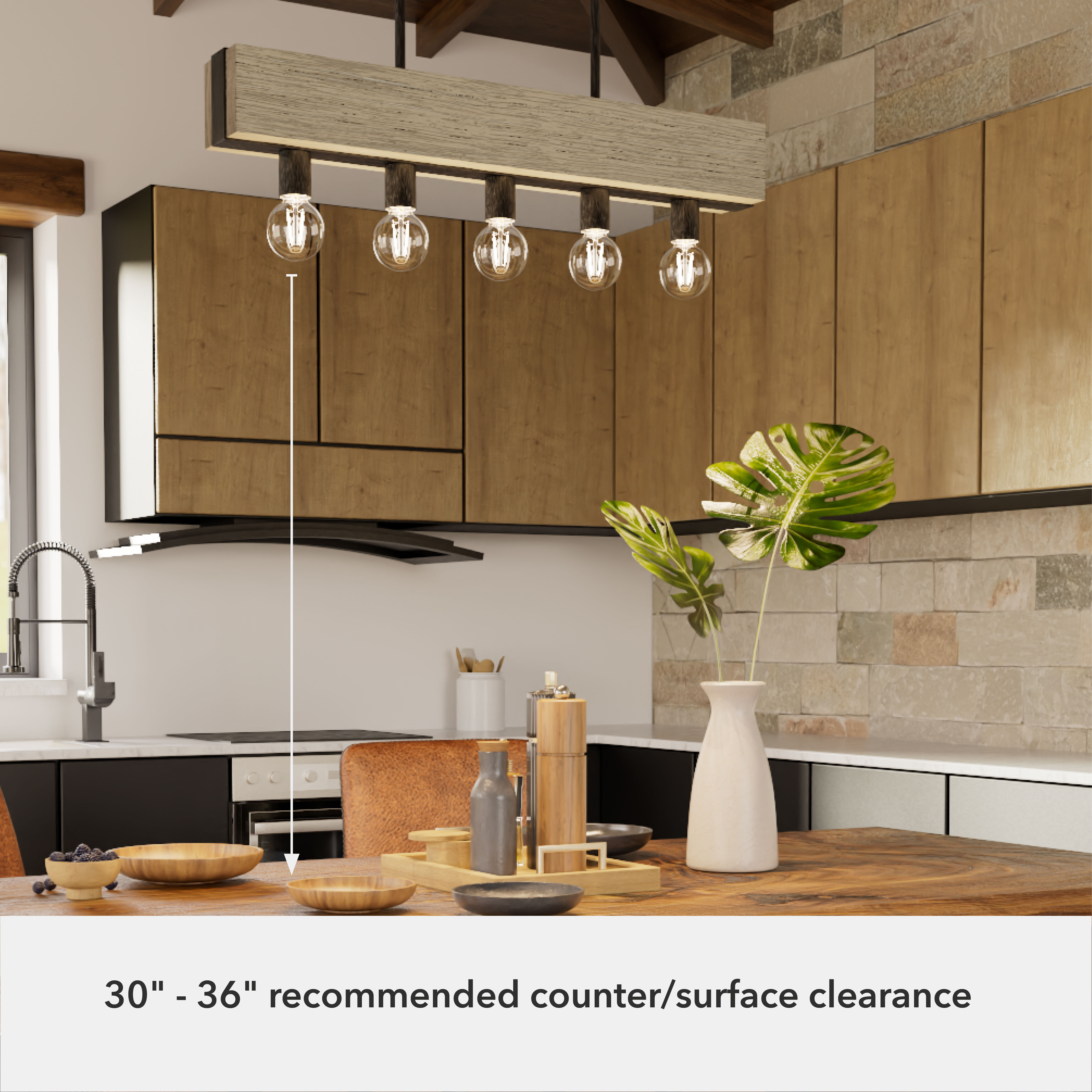 Donelson 5 Light 30 inch Rustic Iron and Barnwood Linear Chandelier Ceiling Light, Small