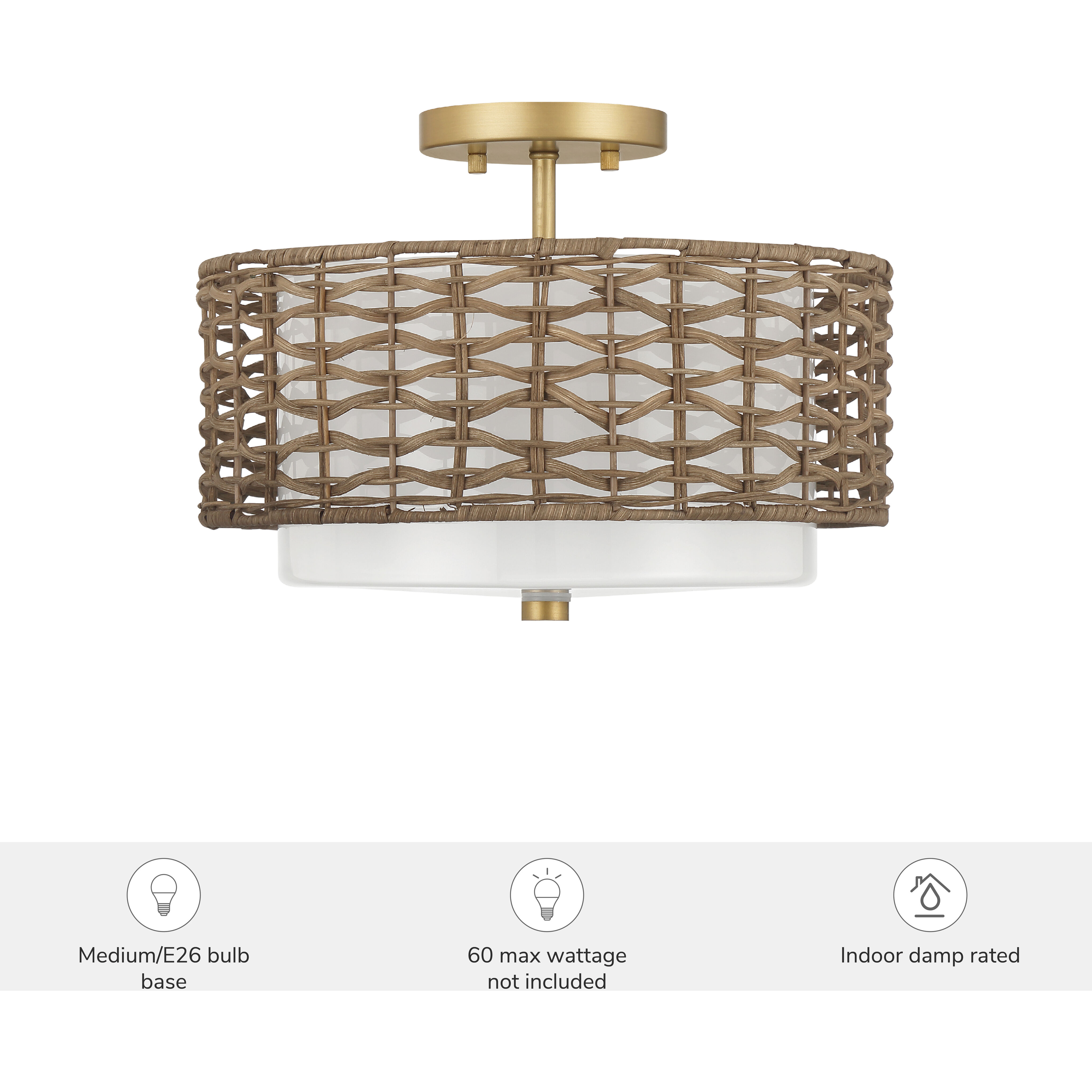 Laila 2 Light 14 inch Luxe Gold Semi Flush Mount Ceiling Light, Large