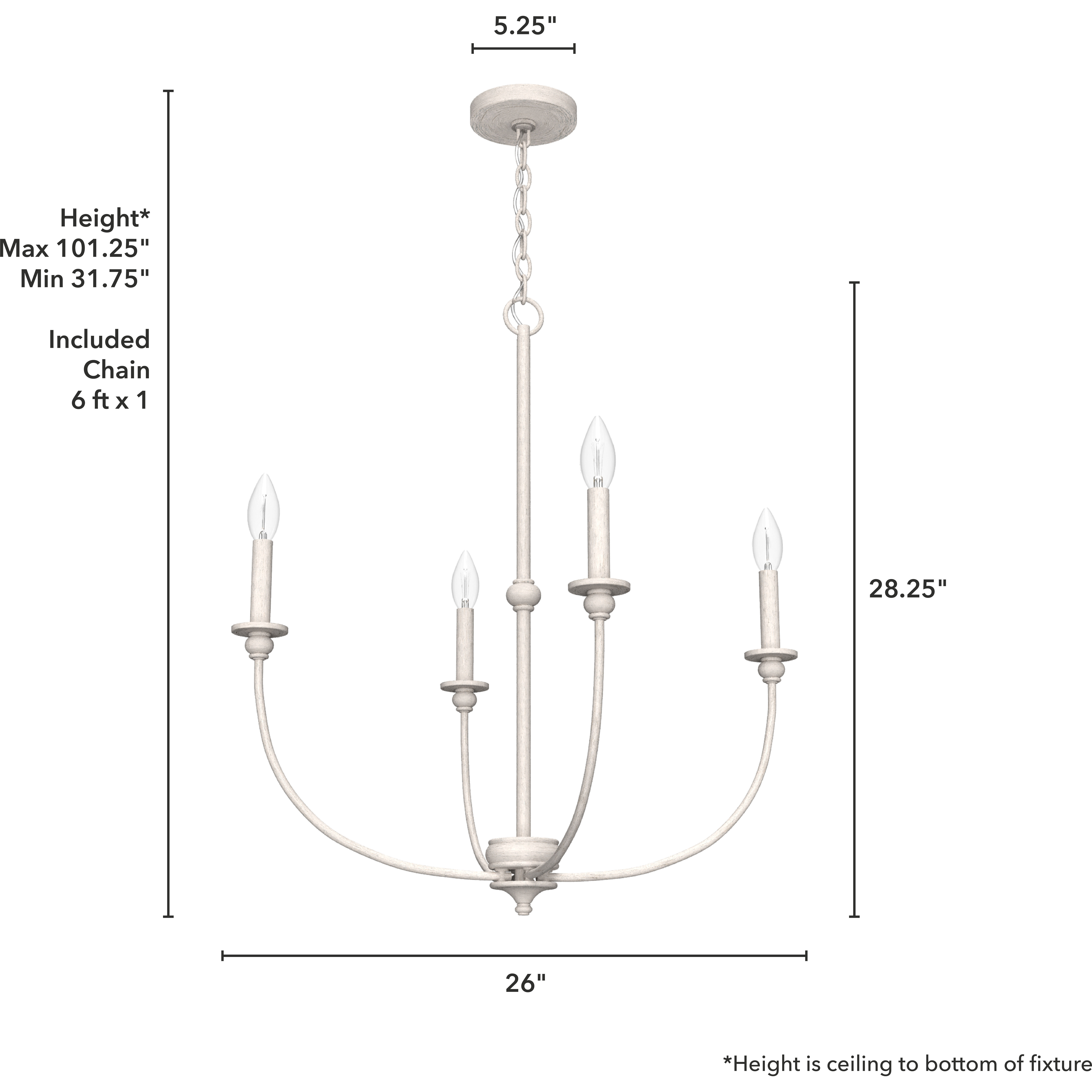 Southcrest 4 Light 26 inch Distressed White Chandelier Ceiling Light