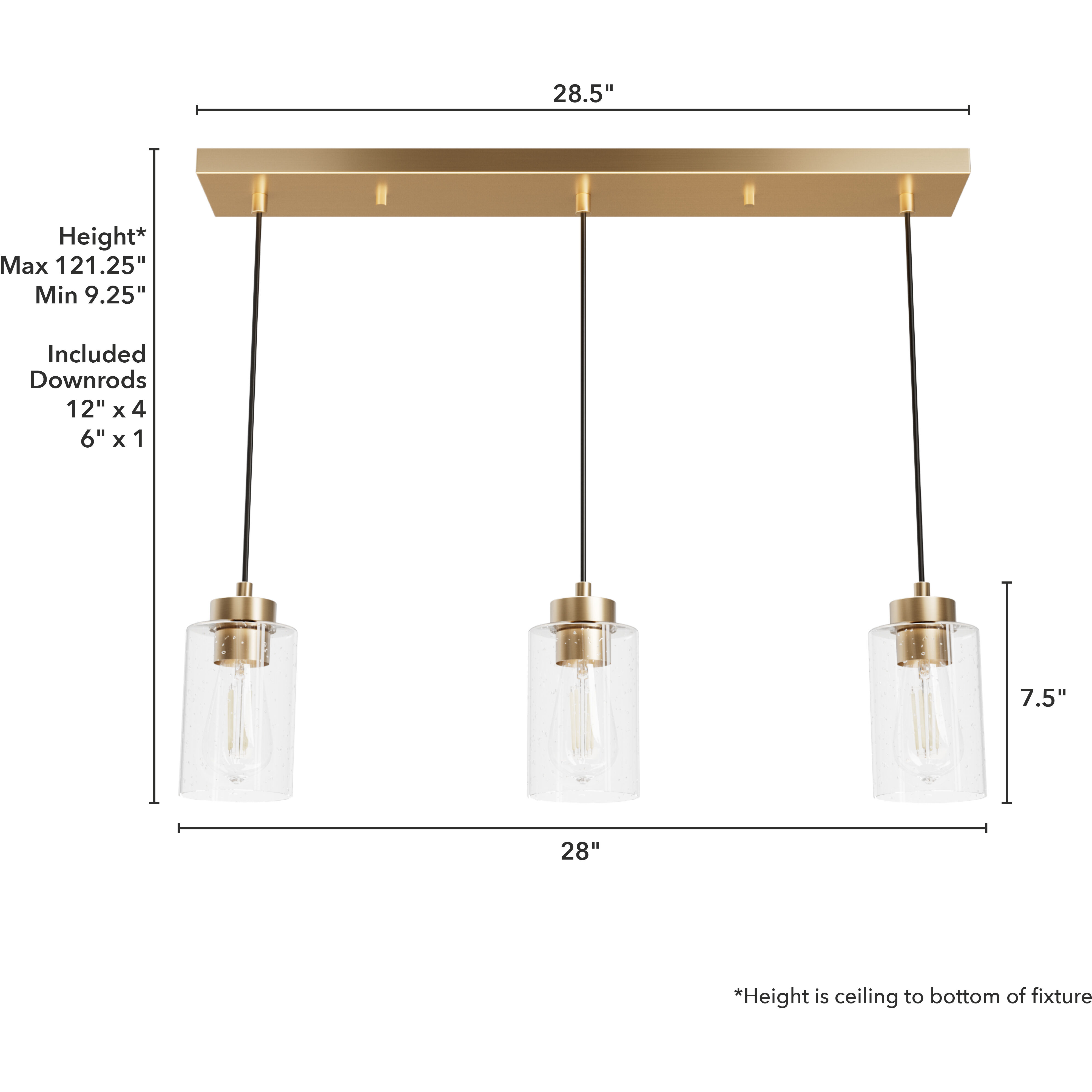 Hartland 3 Light 4.5 inch Alturas Gold Linear Cluster Pendant Ceiling Light, Medium