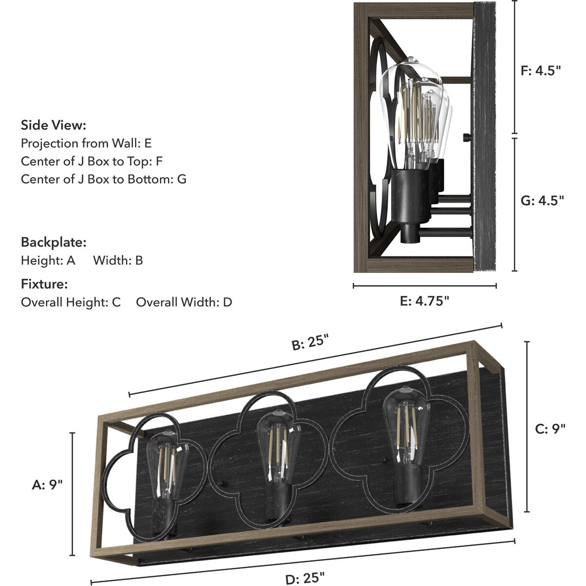 Gablecrest 3 Light 25 inch French Oak and Rustic Iron Vanity Light Wall Light