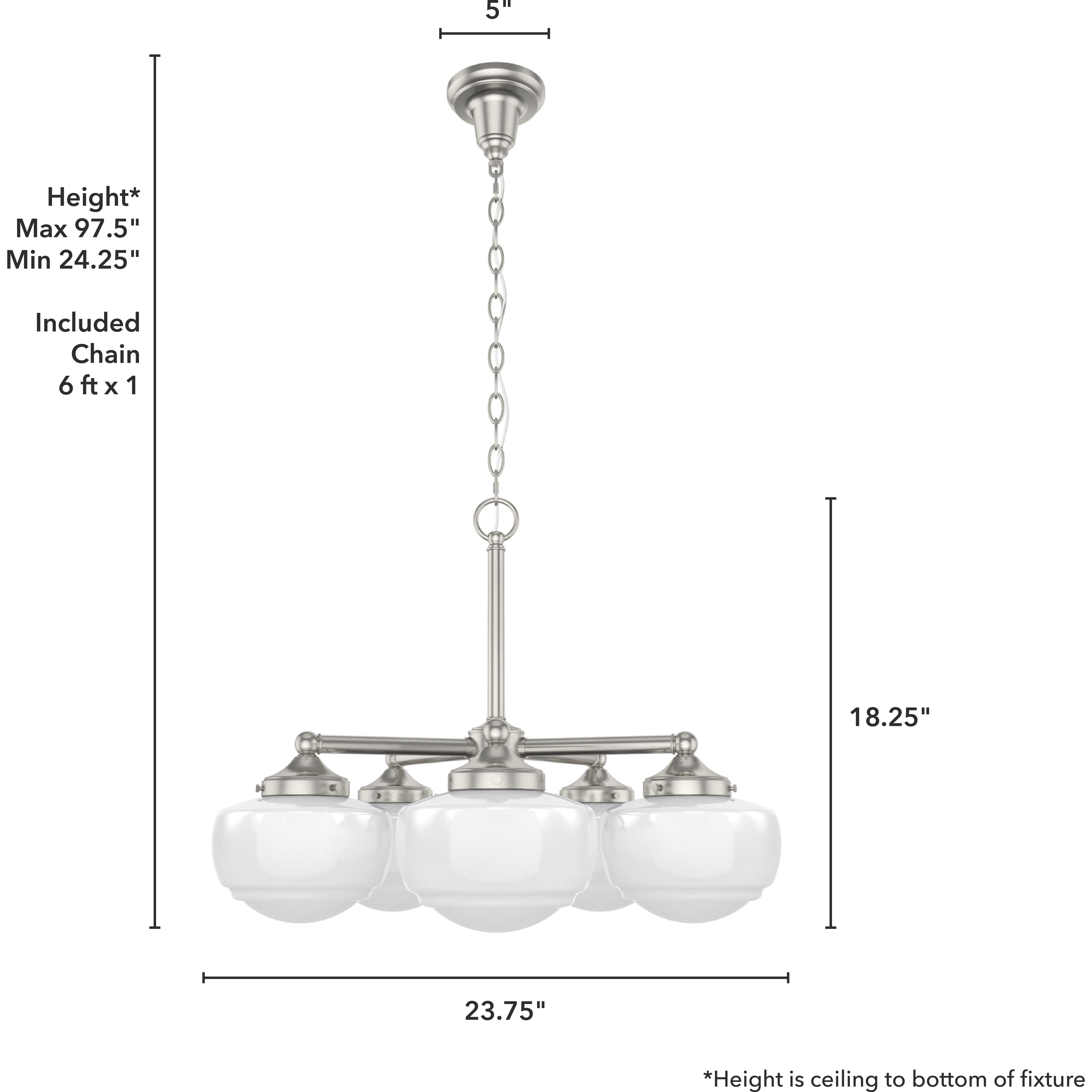 Saddle Creek 5 Light 24 inch Brushed Nickel Chandelier Ceiling Light