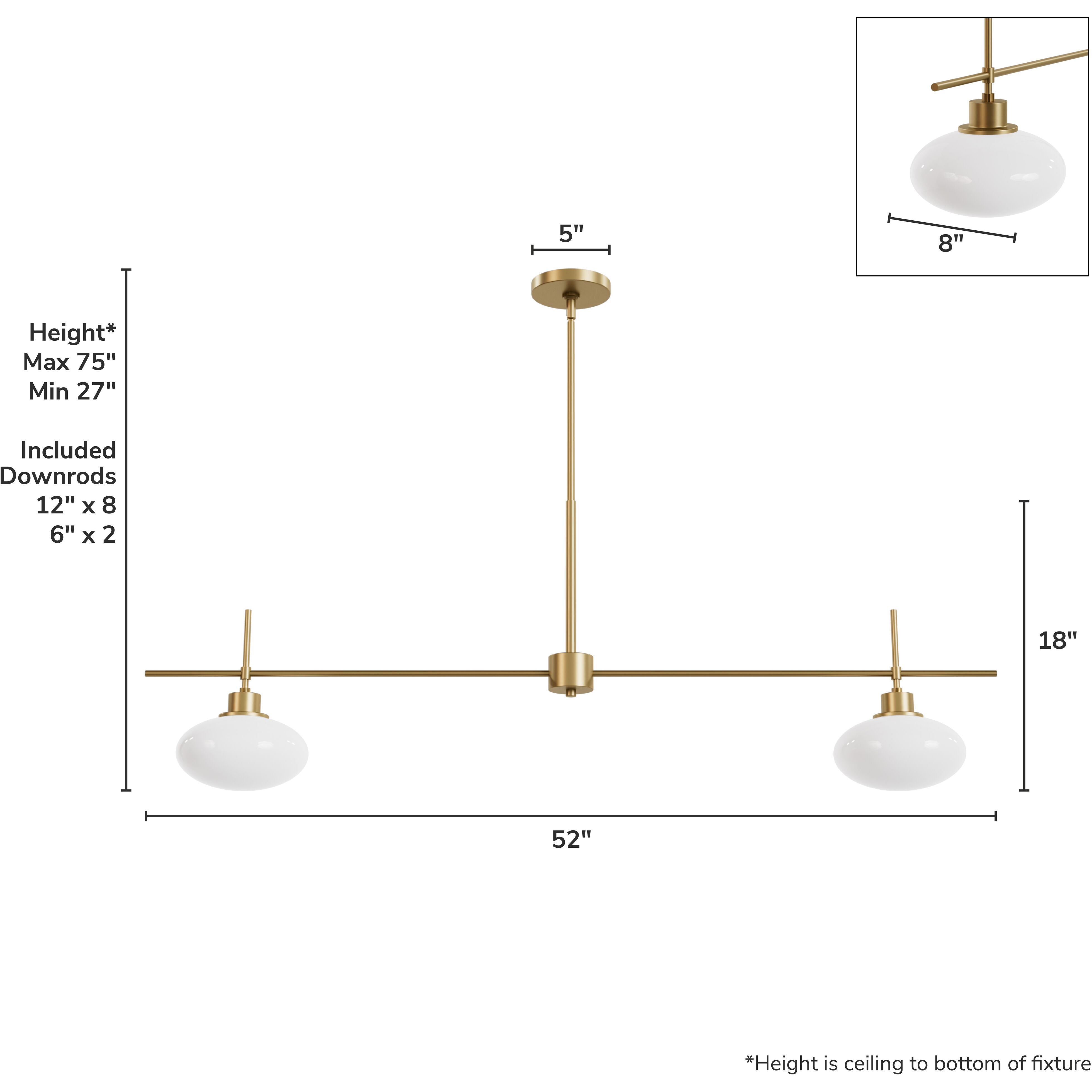 Getty 2 Light 52 inch Luxe Gold Linear Chandelier Ceiling Light, Large